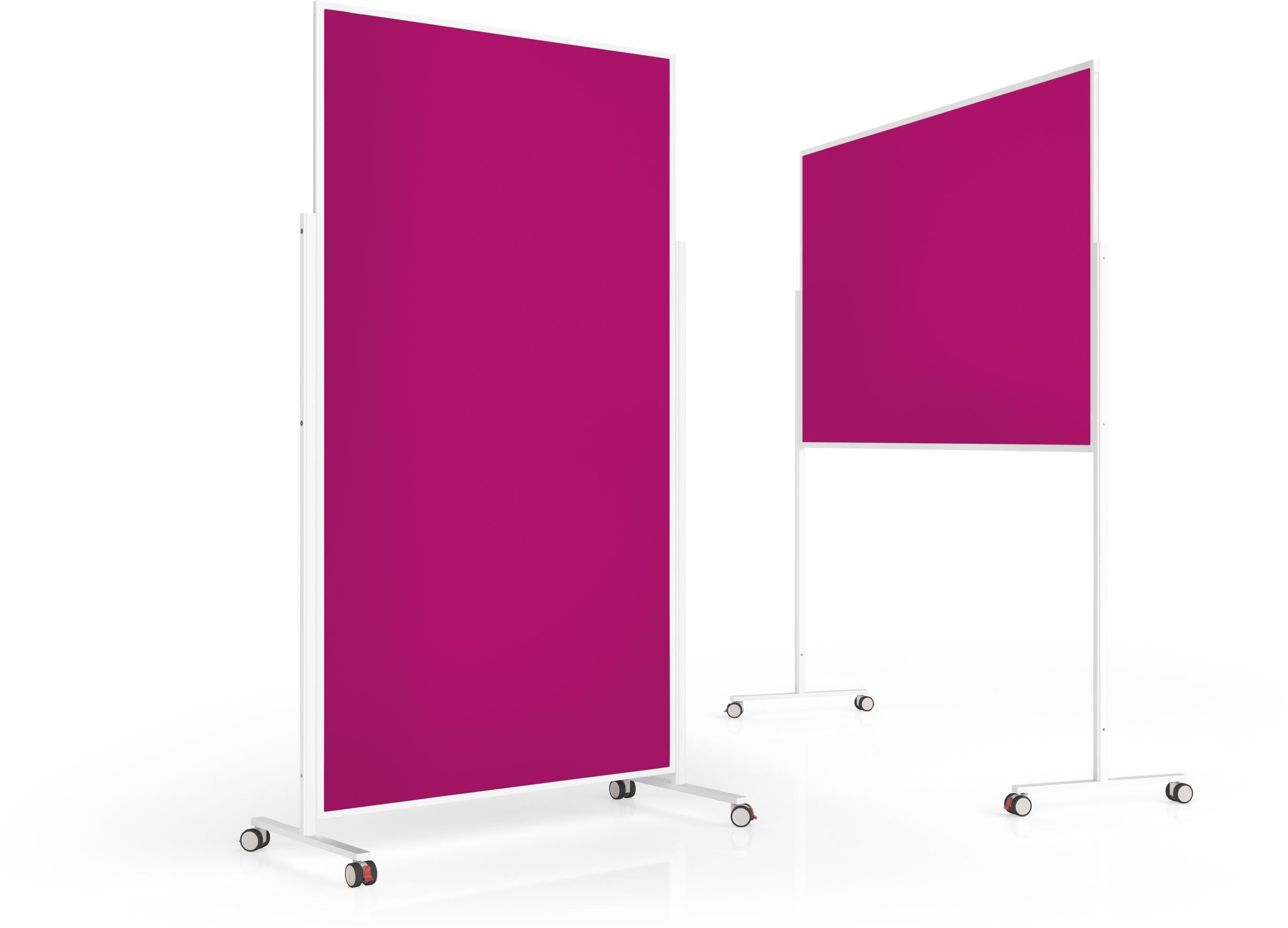 Magnetoplan Moderationswand VarioPin – Filz, mit Rollen – 104 × 185 cm – Pink, Alurahmen