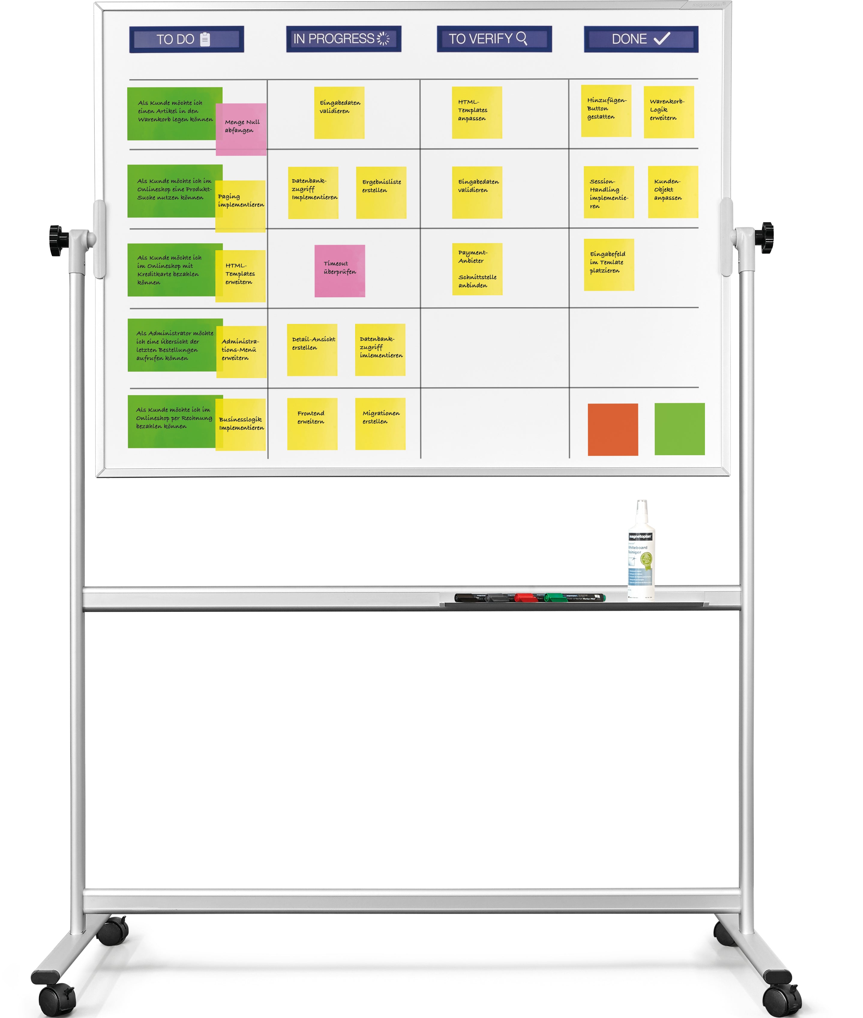 Magnetoplan Scrumboard XL mobil – magnetisch, trocken abwischbar – 180 × 120 cm – für bis zu 9 Personen