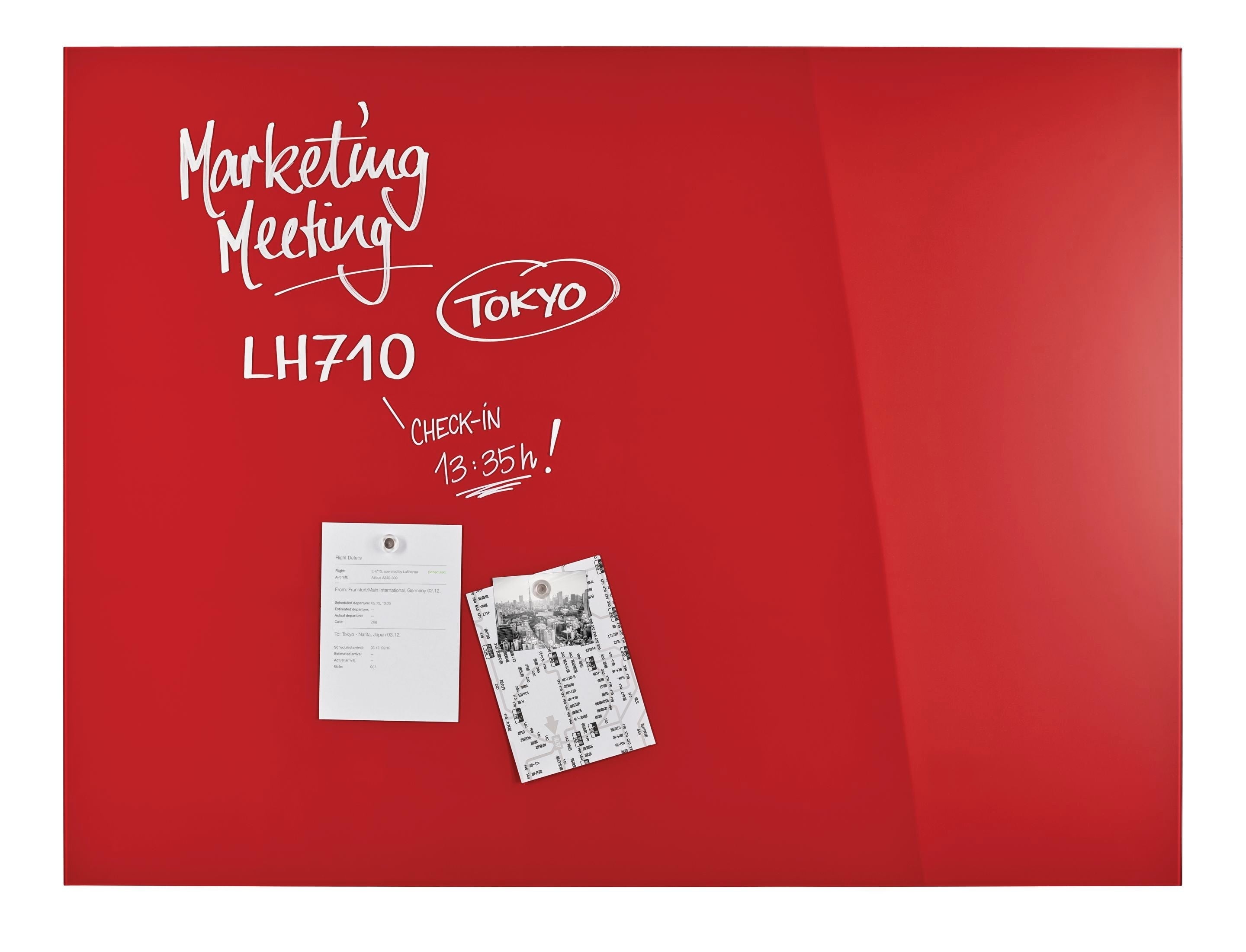 Magnetoplan Glasboard – intensiv-rot, magnetisch – 120 × 90 cm