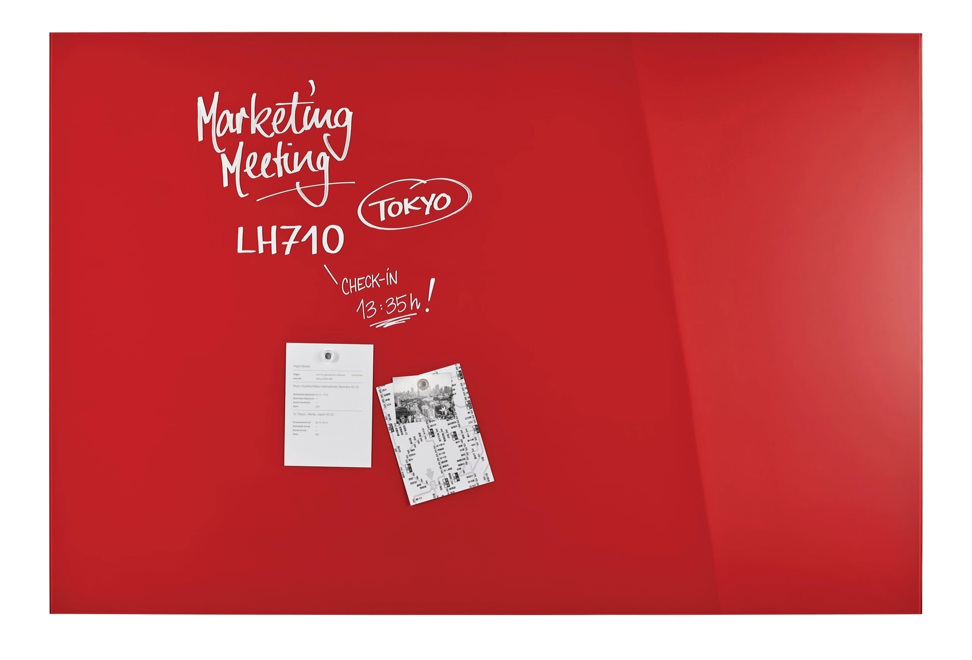 Magnetoplan Glasboard – rot, glänzend, magnetisch – 150 × 100 cm