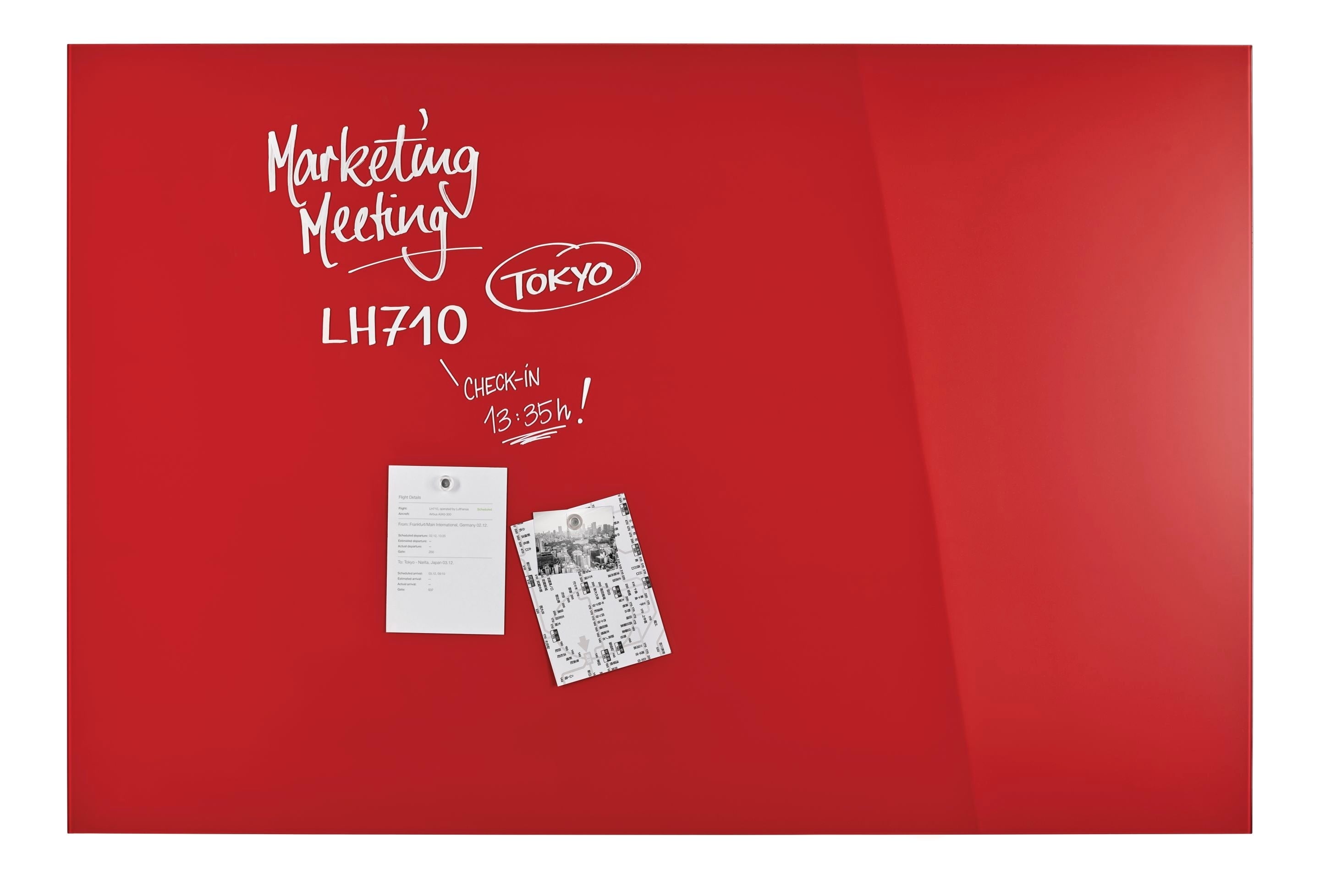 Magnetoplan Glasboard – rot, glänzend, magnetisch – 150 × 100 cm