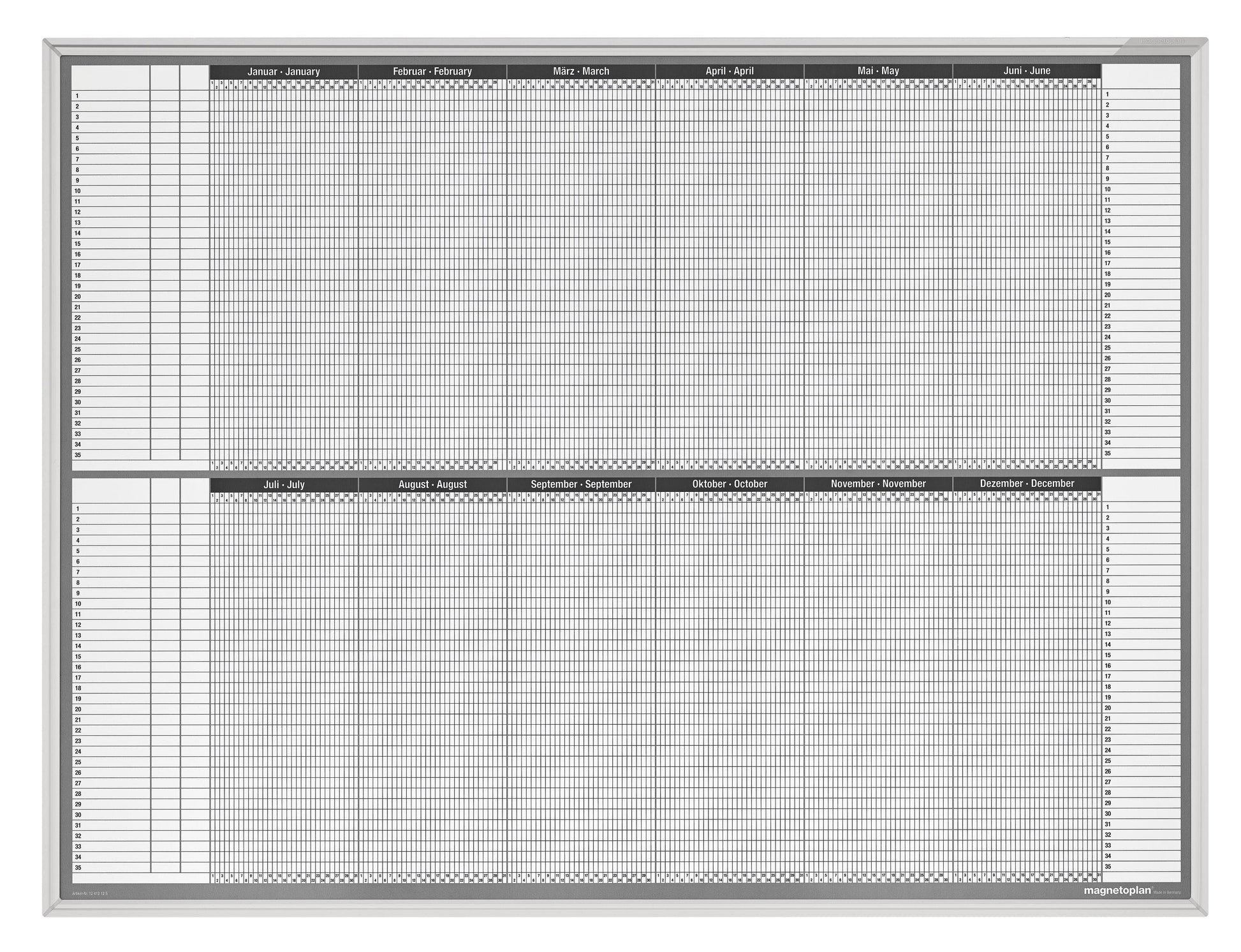 Magnetoplan Urlaubs- und Aktivitätenplaner – magnetisch, trocken abwischbar – Alurahmen – 120 × 90 cm