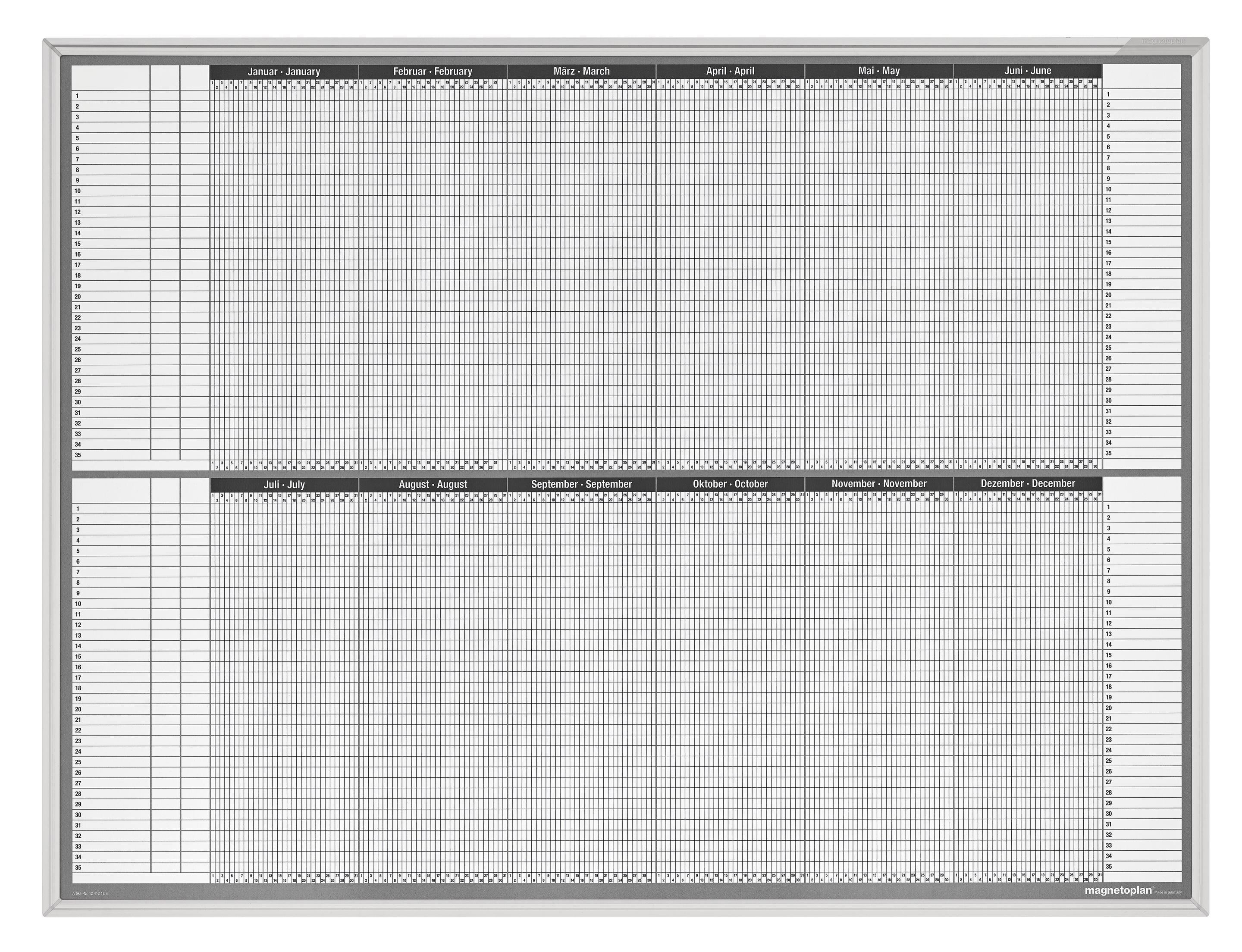 Magnetoplan Urlaubs- und Aktivitätenplaner – magnetisch, trocken abwischbar – Alurahmen – 120 × 90 cm