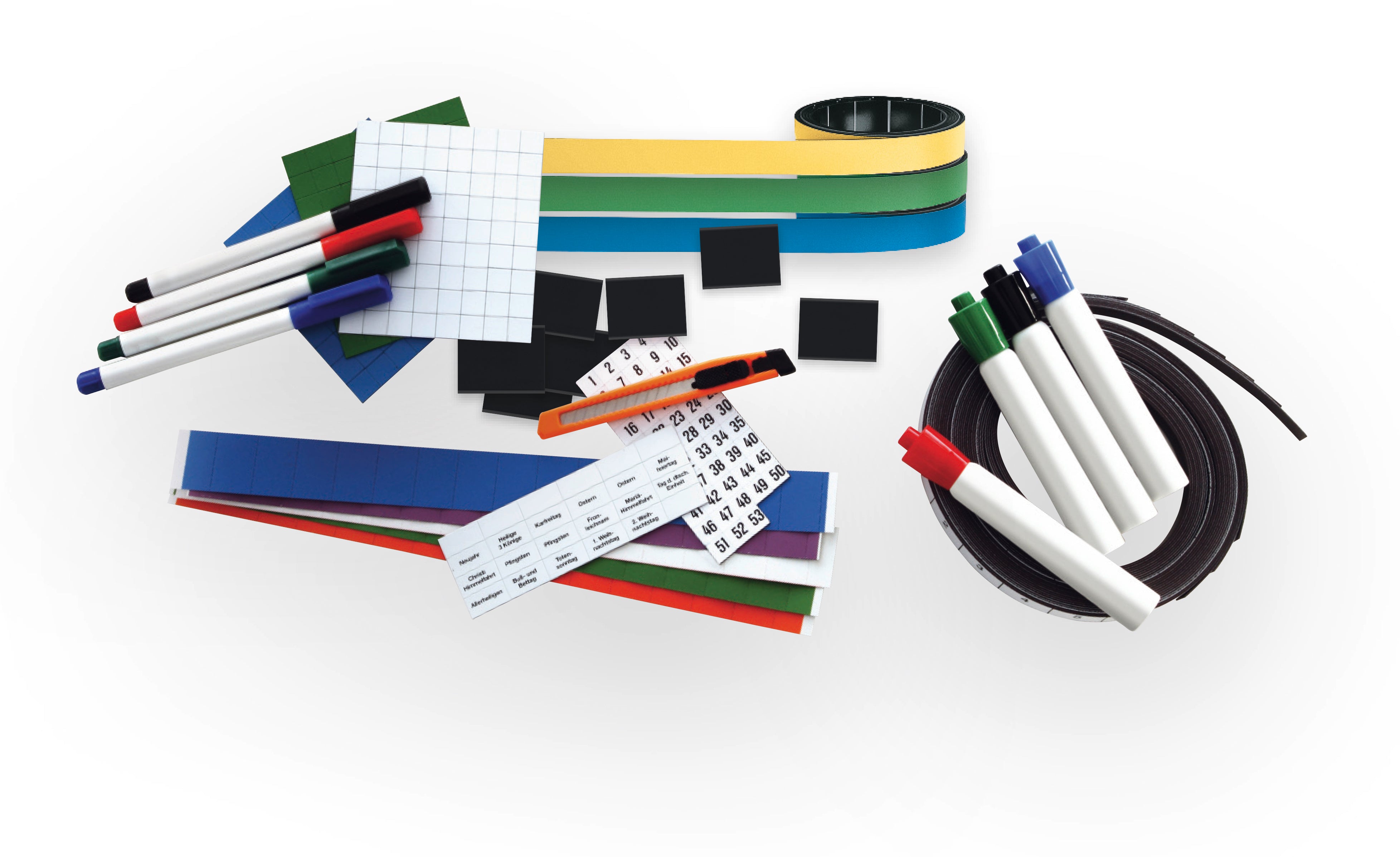 Magnetoplan Zubehörset für Jahresplaner – 3 Magnetoflex-Bänder 10 mm × 1 m, über 100 Symbole, Marker in 4 Farben