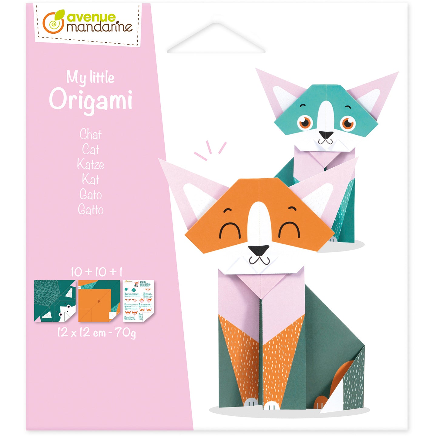 Mandarine BS Mandarine Origamipapier – 12 × 12 cm, Motiv Katze, 70 g/m² – 20 Blatt, PEFC