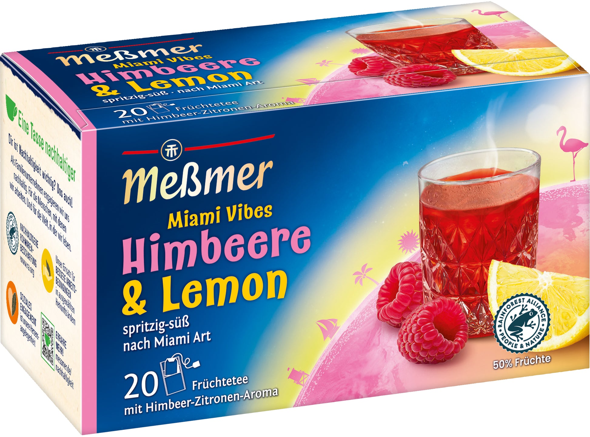 Messmer Früchtetee Miami Vibes Himbeere & Zitrone – Teebeutel 20 Beutel