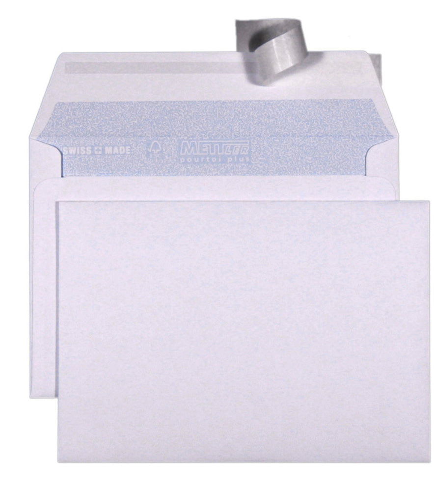 Mettler Couvert C6, ohne Fenster, Haftklebung, ultraweiss, 100 g/m², mit Innendruck – 1'000 Stk.