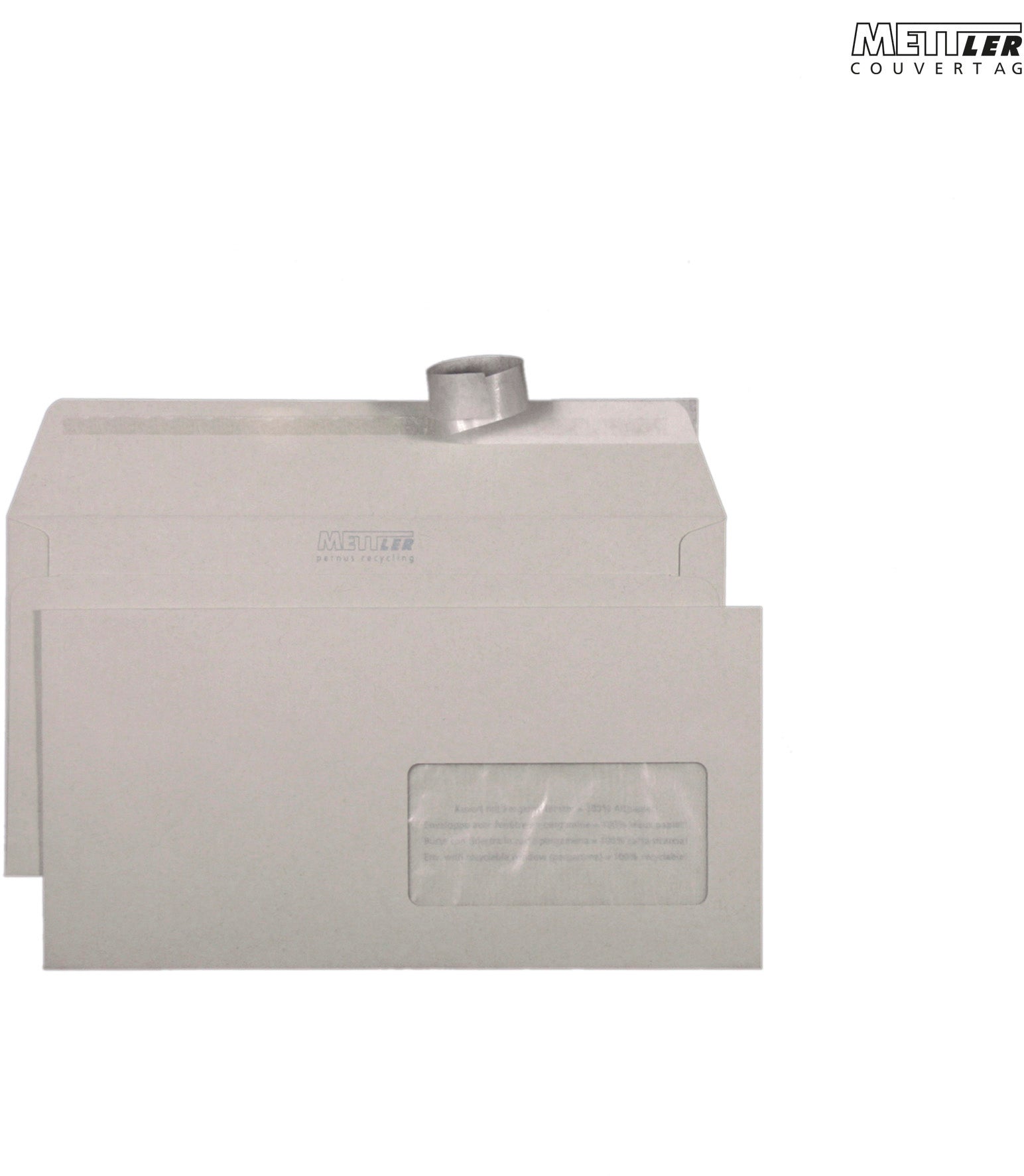 Mettler Couvert C5/6, Fenster rechts, Haftklebung, grau, 100 g/m² – 500 Stk.