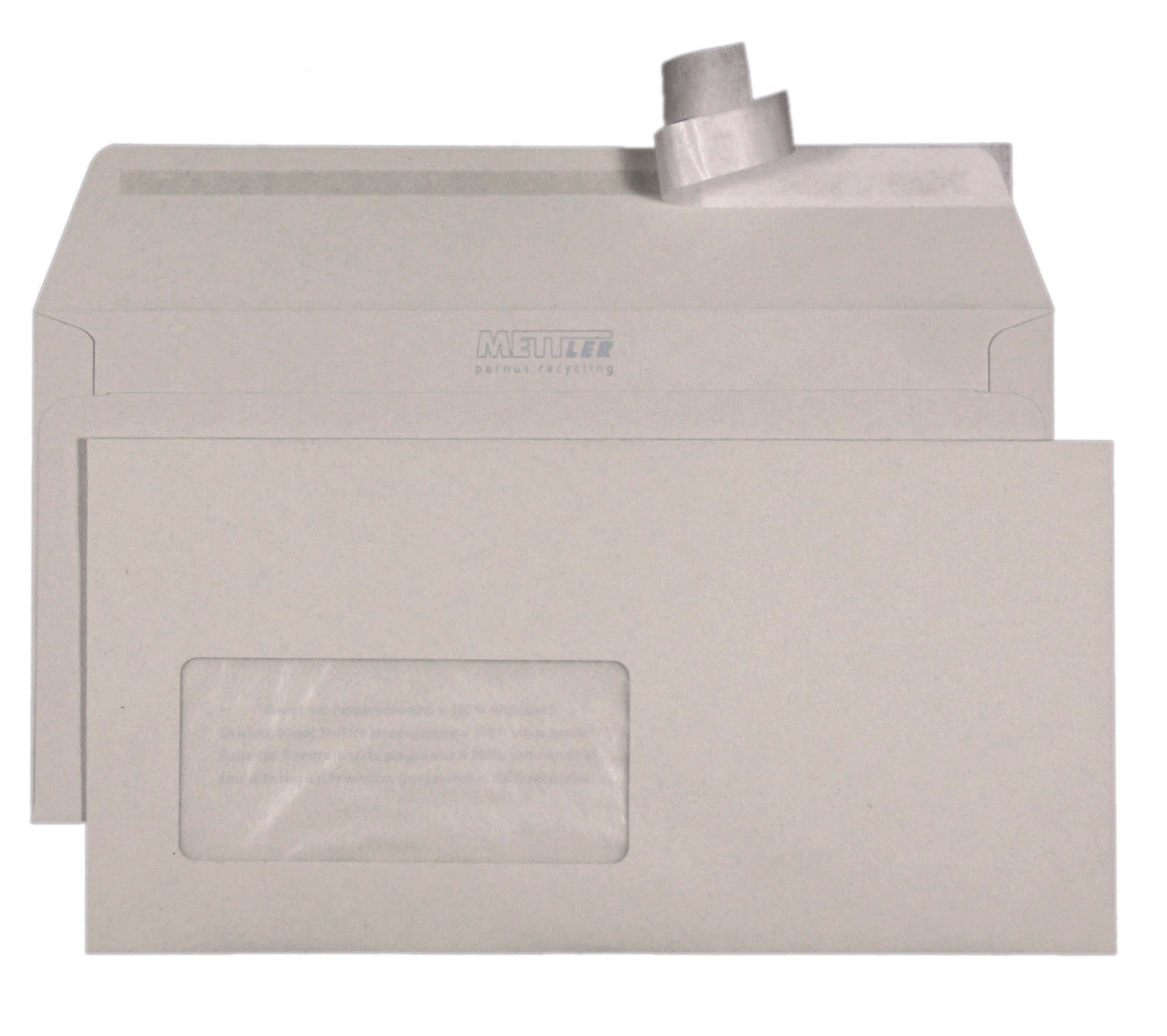 Mettler Couvert C5/6, Fenster links, Haftklebung, grau, 100 g/m², recycling – 500 Stk.
