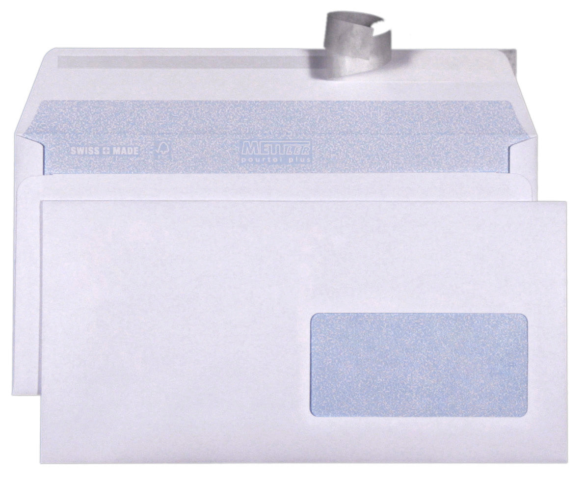 Mettler Couvert C5/6, Fenster rechts, Haftklebung, ultraweiss, 100 g/m² – 500 Stk.