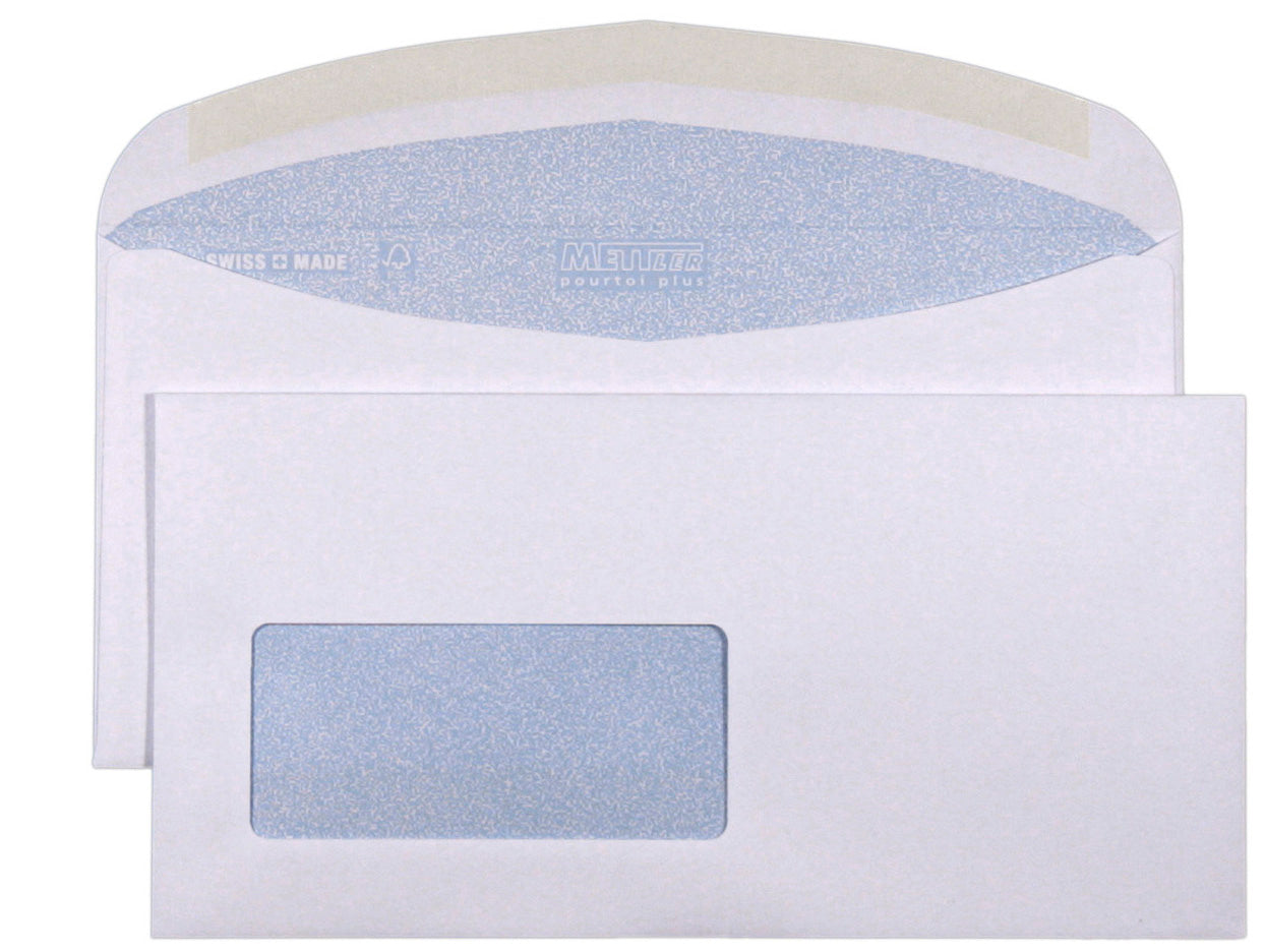 Mettler Couvert C5/6, Fenster links, Nassklebung, Ultraweiss, 100 g/m² – 500 Stk.