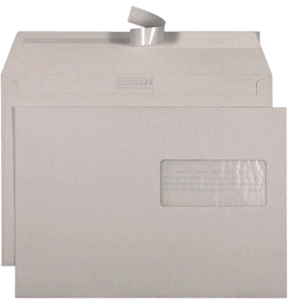 Mettler Couvert C5, Fenster rechts, Haftklebung, grau, 100 g/m², Recyclingpapier – Mettler – 500 Stk.