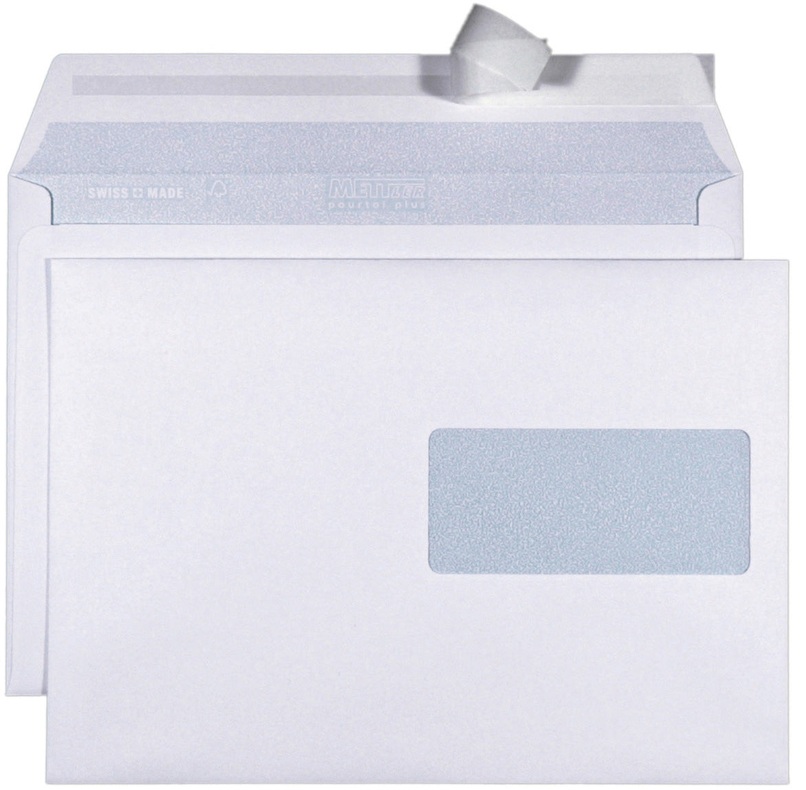 Mettler Couvert C5, Fenster rechts, Haftklebung, ultraweiss, 100 g/m² – 500 Stk.