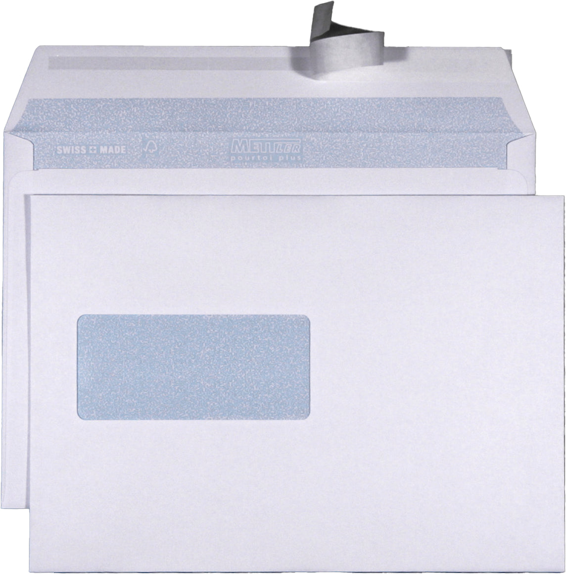 Mettler Couvert C5, Fenster links, Haftklebung, ultraweiss, 100 g/m², mit Innendruck – 500 Stk.