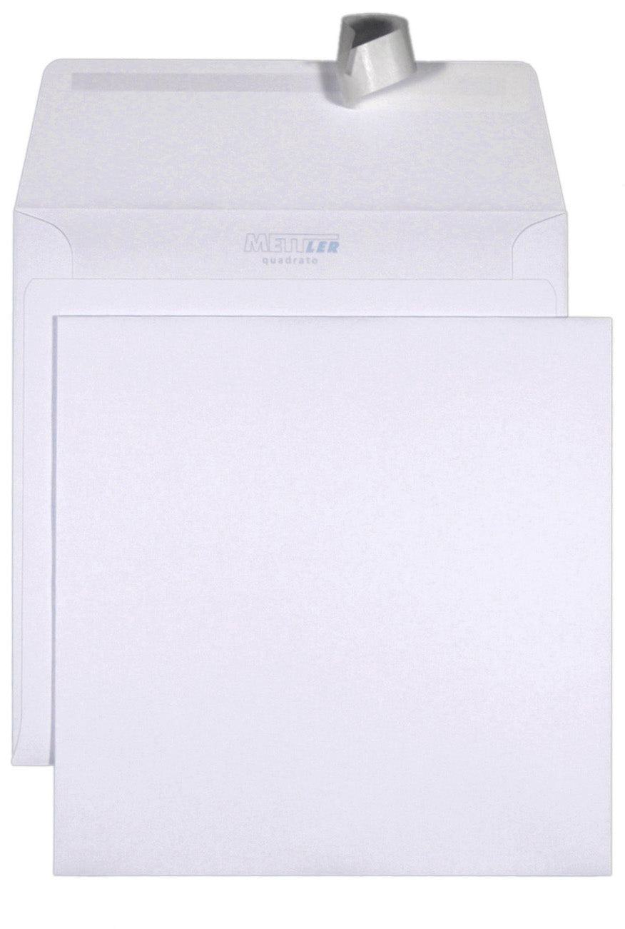 Mettler Couvert 165 × 165 mm, ohne Fenster, Haftklebung, ultraweiss, 120 g/m² – 500 Stk.