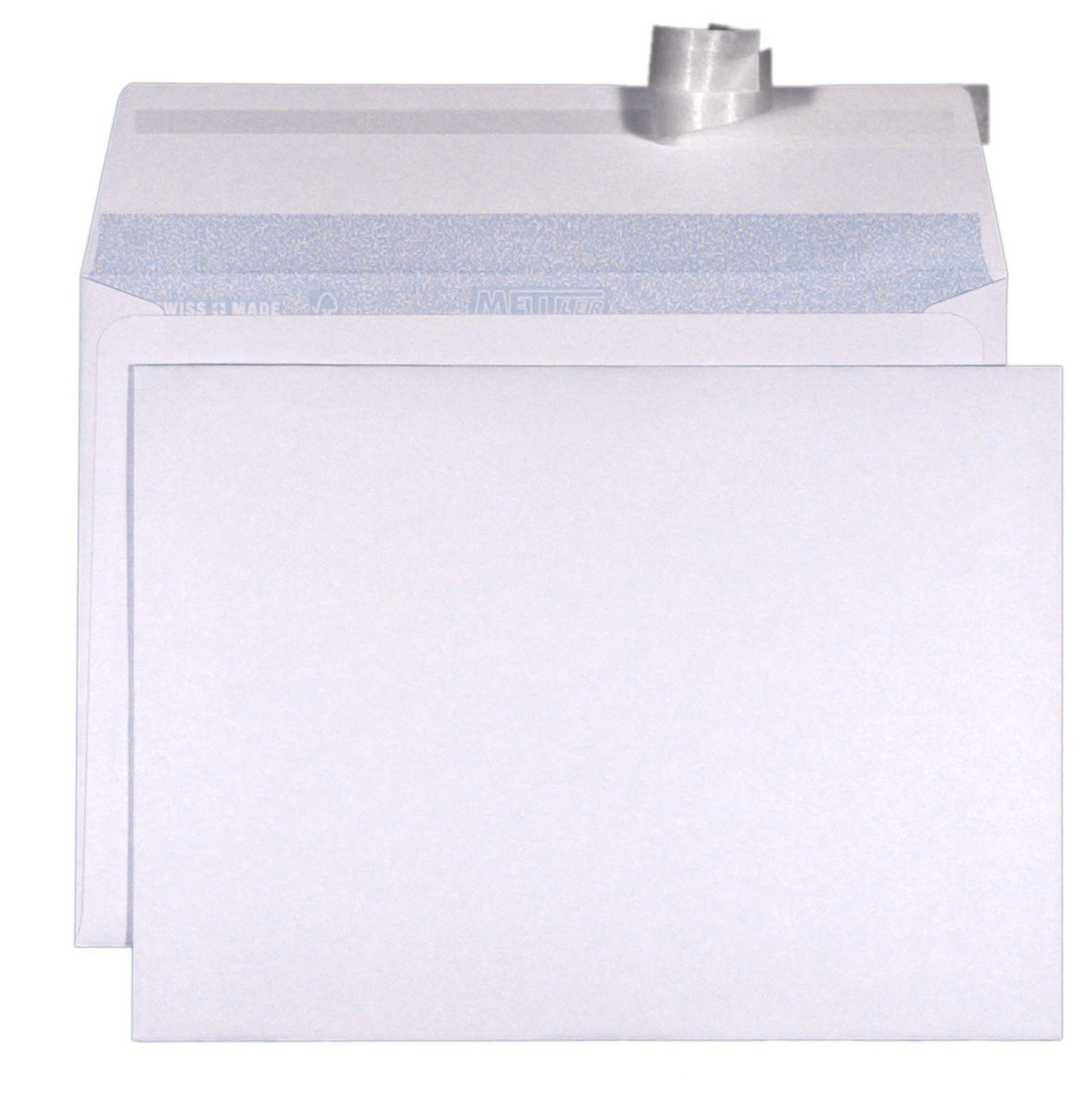 Mettler Couvert 246 × 178 mm, ohne Fenster, Haftklebung, ultraweiss, 100 g/m², mit Innendruck – Mettler – 500 Stk.