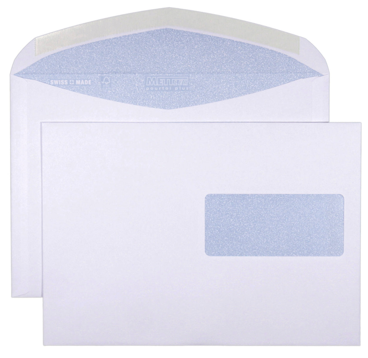 Mettler Couvert C5, Fenster rechts, Nassklebung, ultraweiss, 100 g/m² – 500 Stk.