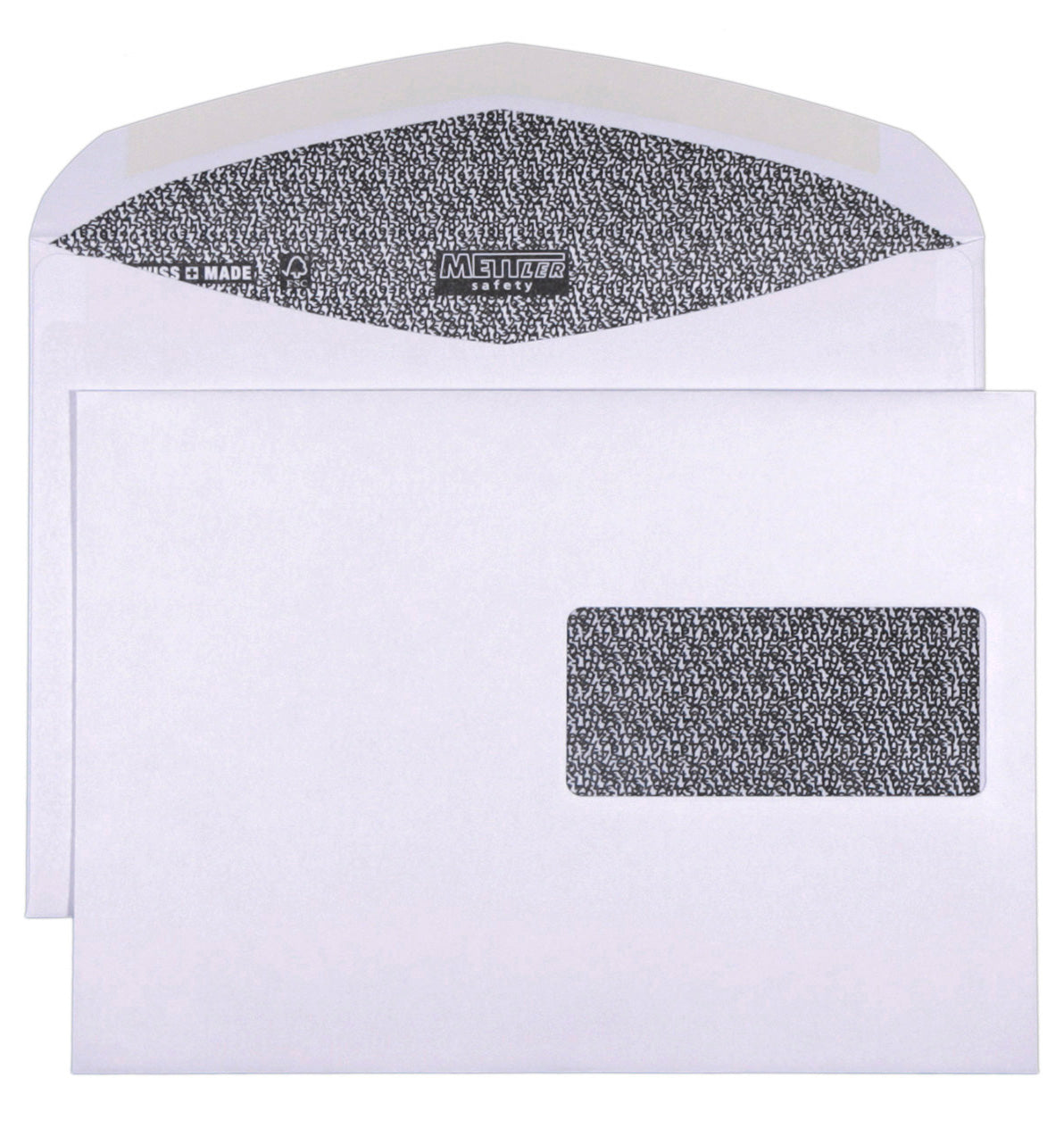 Mettler Couvert C5, Fenster rechts, Nassklebung, ultraweiss, 100 g/m², mit Innendruck – 500 Stk.