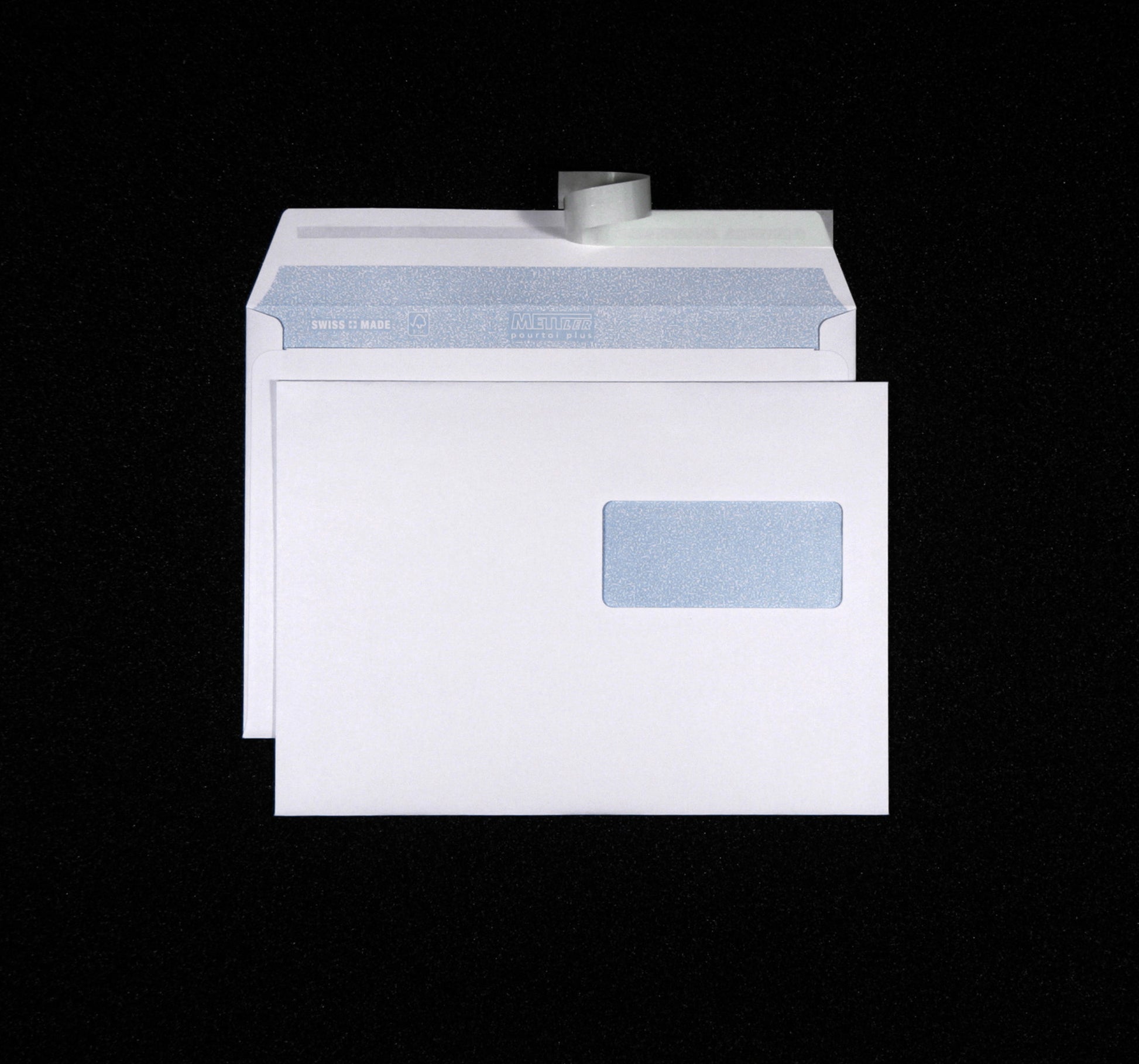 Mettler Couvert C5, Fenster rechts, Haftklebung, ultraweiss, 100 g/m², mit Innendruck – 500 Stk.