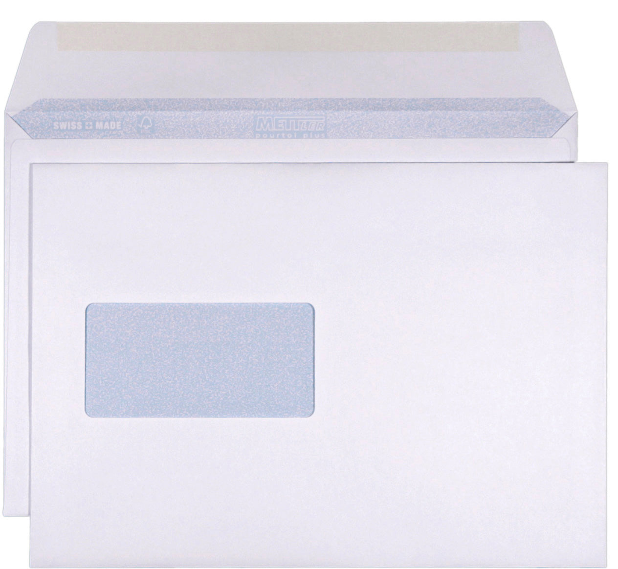Mettler Briefumschlag B5, Fenster links, nassklebung, hochweiss, 100 g/m² – Mettler – 500 Stk.