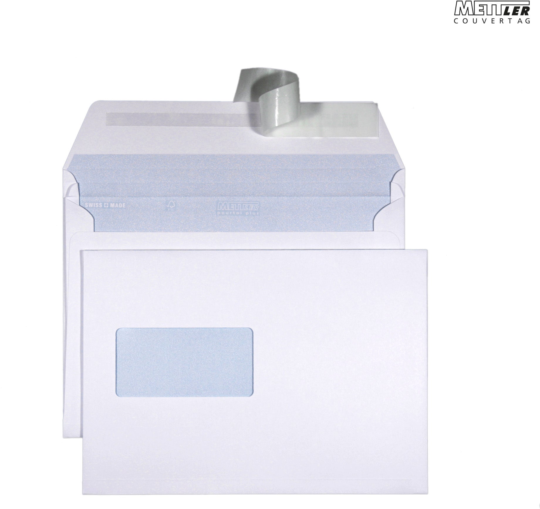 Mettler Seitenfaltentasche B5, Fenster links, Haftklebung, Ultraweiss, 120 g/m², 20 mm Falte – Mettler – 250 Stk.