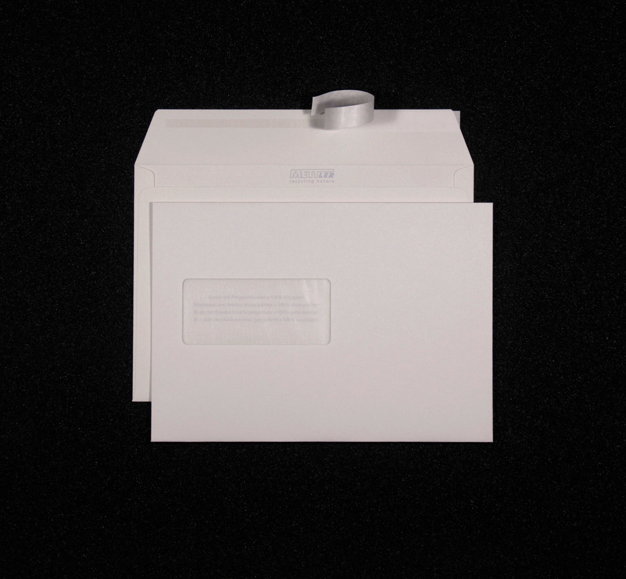 Mettler Couvert C5, Fenster links, Haftklebung, 120 g/m², Recycling, mit Innendruck – 500 Stk.