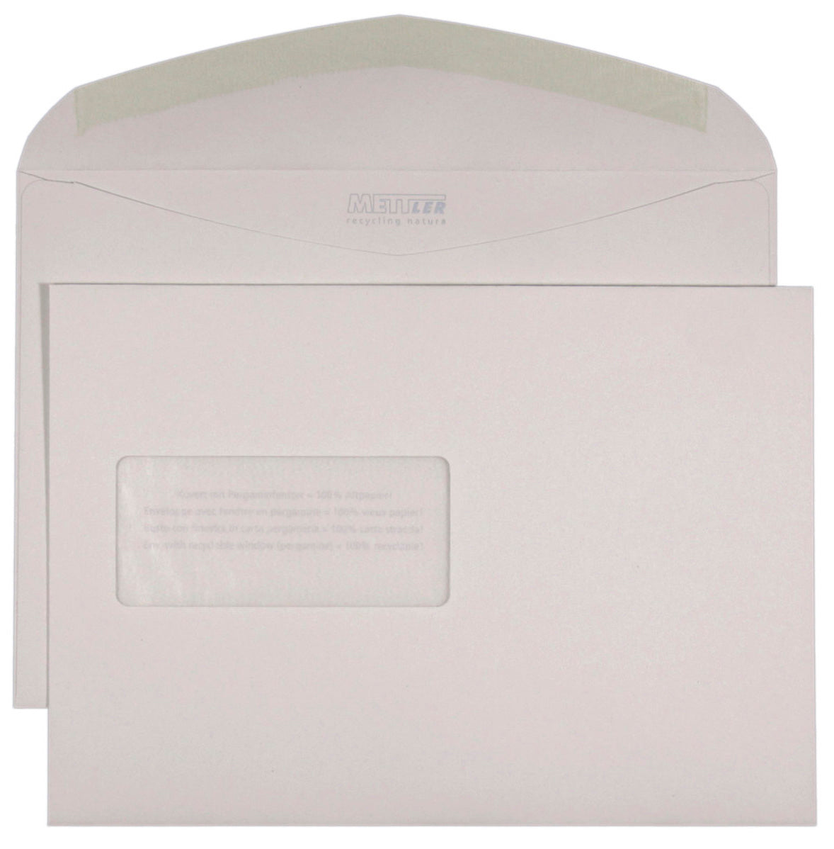 Mettler Couvert C5, Fenster links, Nassklebung, 120 g/m², Recycling, nautilus classic – 500 Stk.