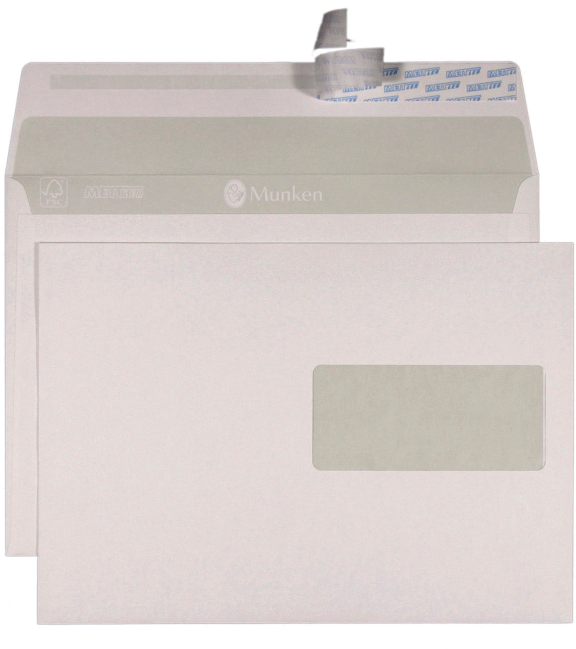 Mettler Couvert 243 × 177 mm, Fenster rechts, Haftklebung, weiss, 120 g/m² – 500 Stk.