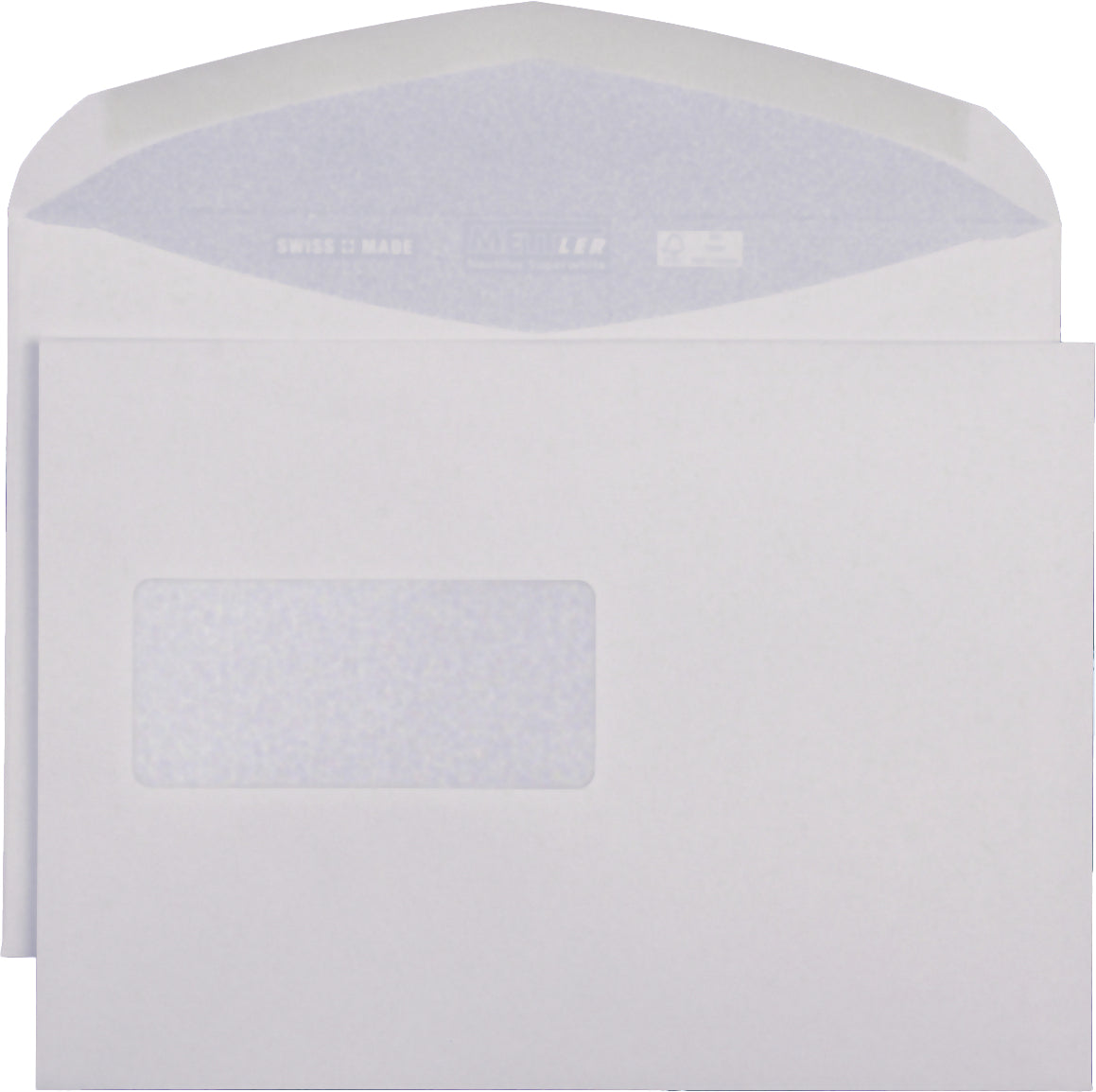 Mettler C5 Couvert, Fenster links, Nassklebung, Weiss, 100 g/m², Recyceltes Papier