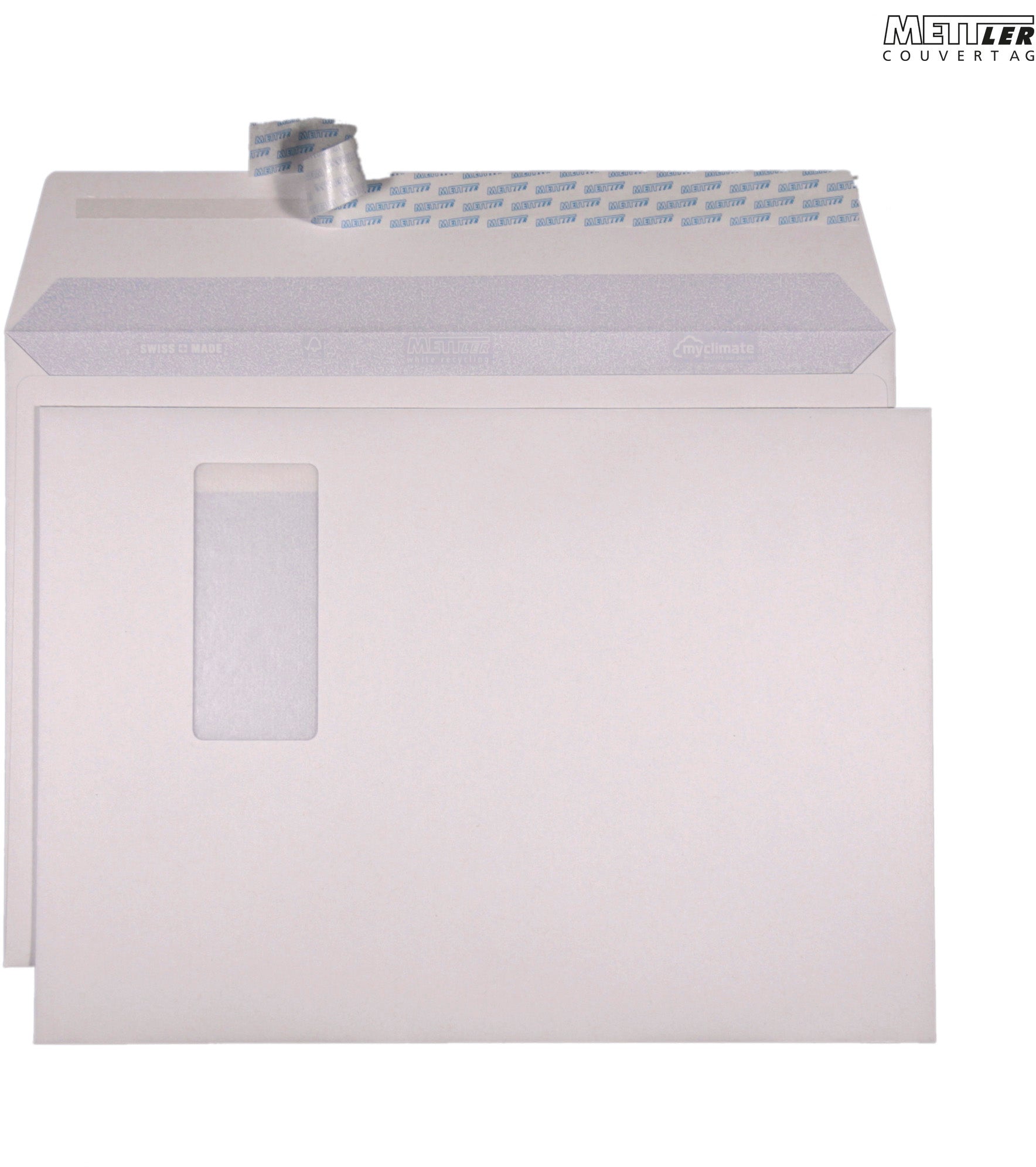 Mettler C4 Couvert, Fenster rechts, Haftklebung, Recycling weiss, 120 g/m² – 250 Stk.