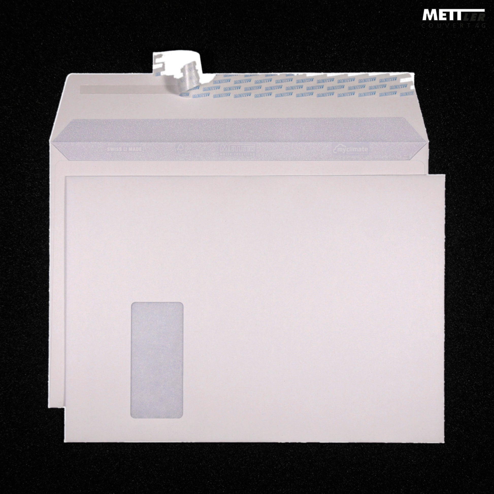 Mettler C4 Couvert, Fenster links, Haftklebung, Recycling weiss, 120 g/m² – 250 Stk.