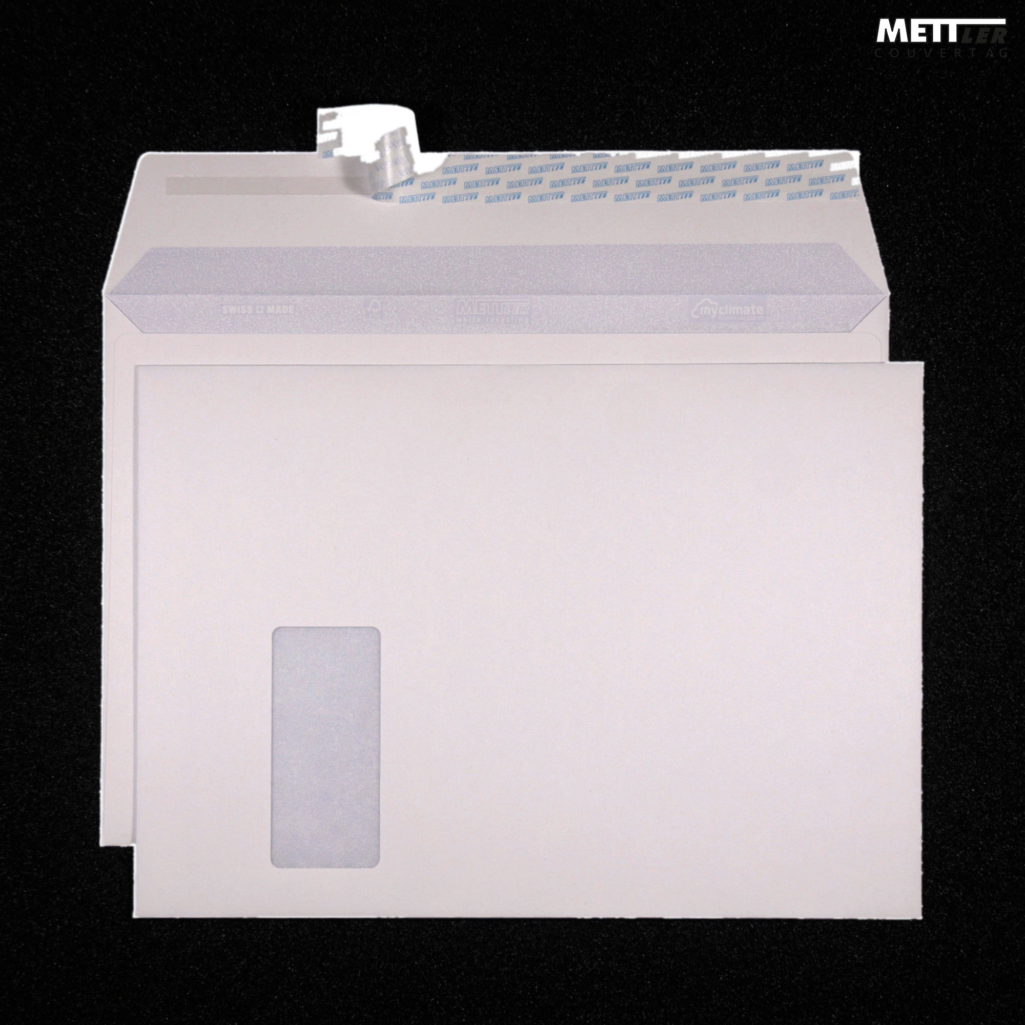 Mettler C4 Couvert, Fenster links, Haftklebung, Recycling weiss, 120 g/m² – 250 Stk.