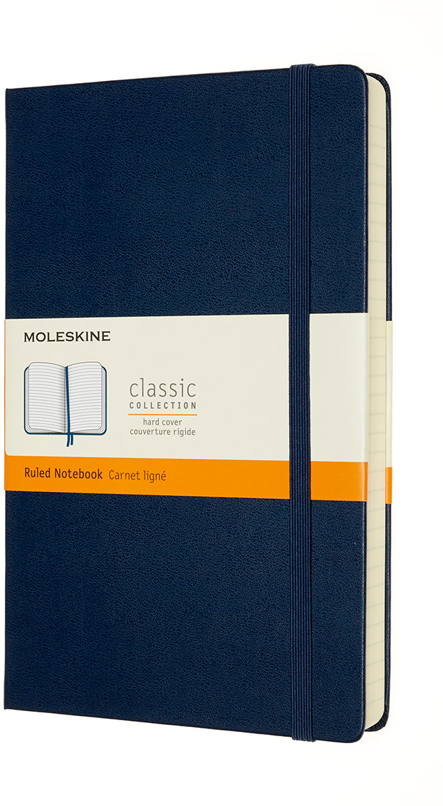 Moleskine Notizbuch – A5 – 208 Seiten – 70 g/m² – Hardcover, Gummiband, erweiterbare Innentasche, Saphir