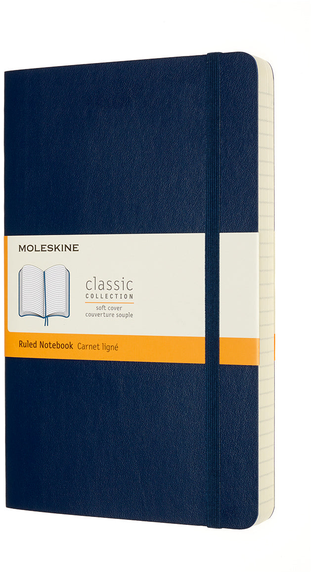 Moleskine Notizbuch – A5 – liniert – 192 Seiten – 70 g/m² – Softcover, Gummiband, Einstecktasche – Saphir