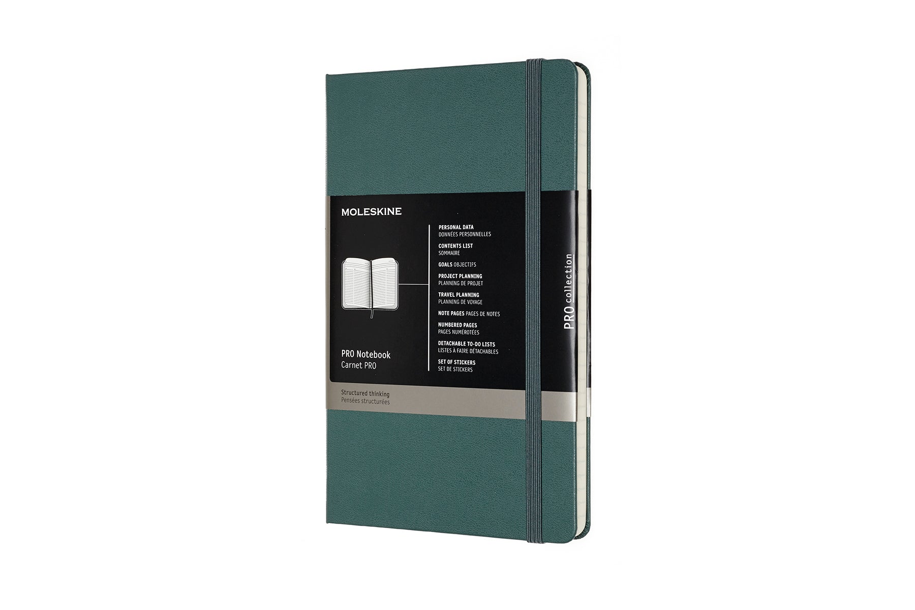 Moleskine Pro Notizbuch – 130 × 210 mm – 240 Seiten – 70 g/m² – Gummiband, Lesezeichenband, Waldgrün