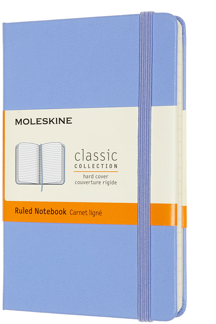 Moleskine Notizbuch – 93 × 146 mm – liniert – 192 Seiten – Hardcover, Gummiband, Lesezeichen – Hortensienblau