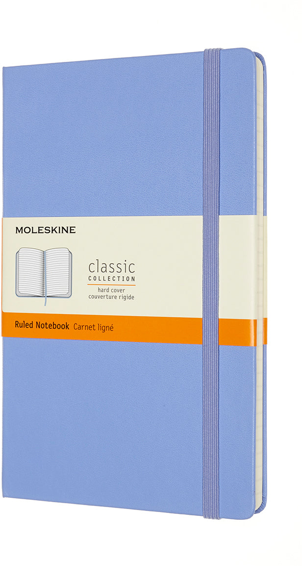 Moleskine Notizbuch – 134 × 212 mm – liniert – 208 Seiten – Hardcover, Gummiband, Lesezeichen, Hortensienblau