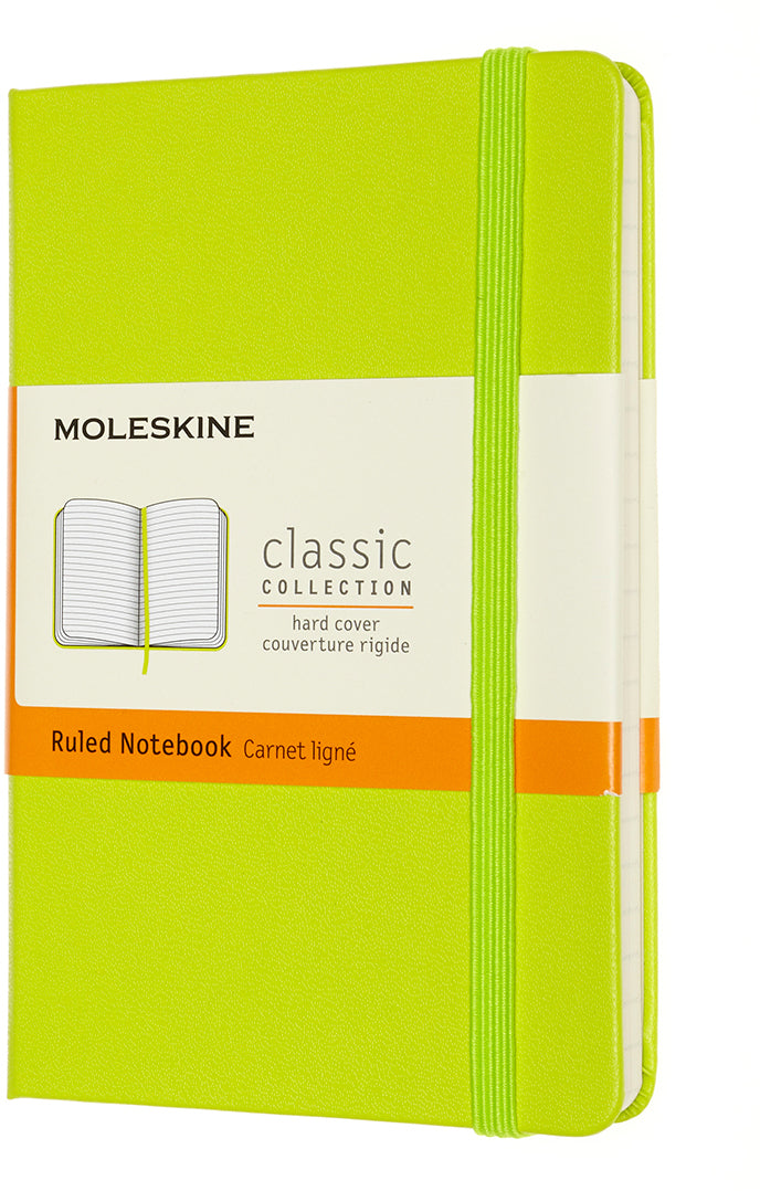 Moleskine Notizbuch – 90 × 146 mm – liniert – 192 Seiten – Hardcover, Gummiband, Lesezeichen, limettengrün