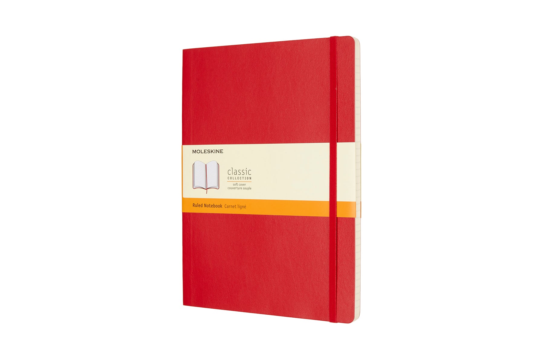 Moleskine Notizbuch – 195 × 253 mm – liniert – Softcover, Gummiband, Lesezeichen, scharlach
