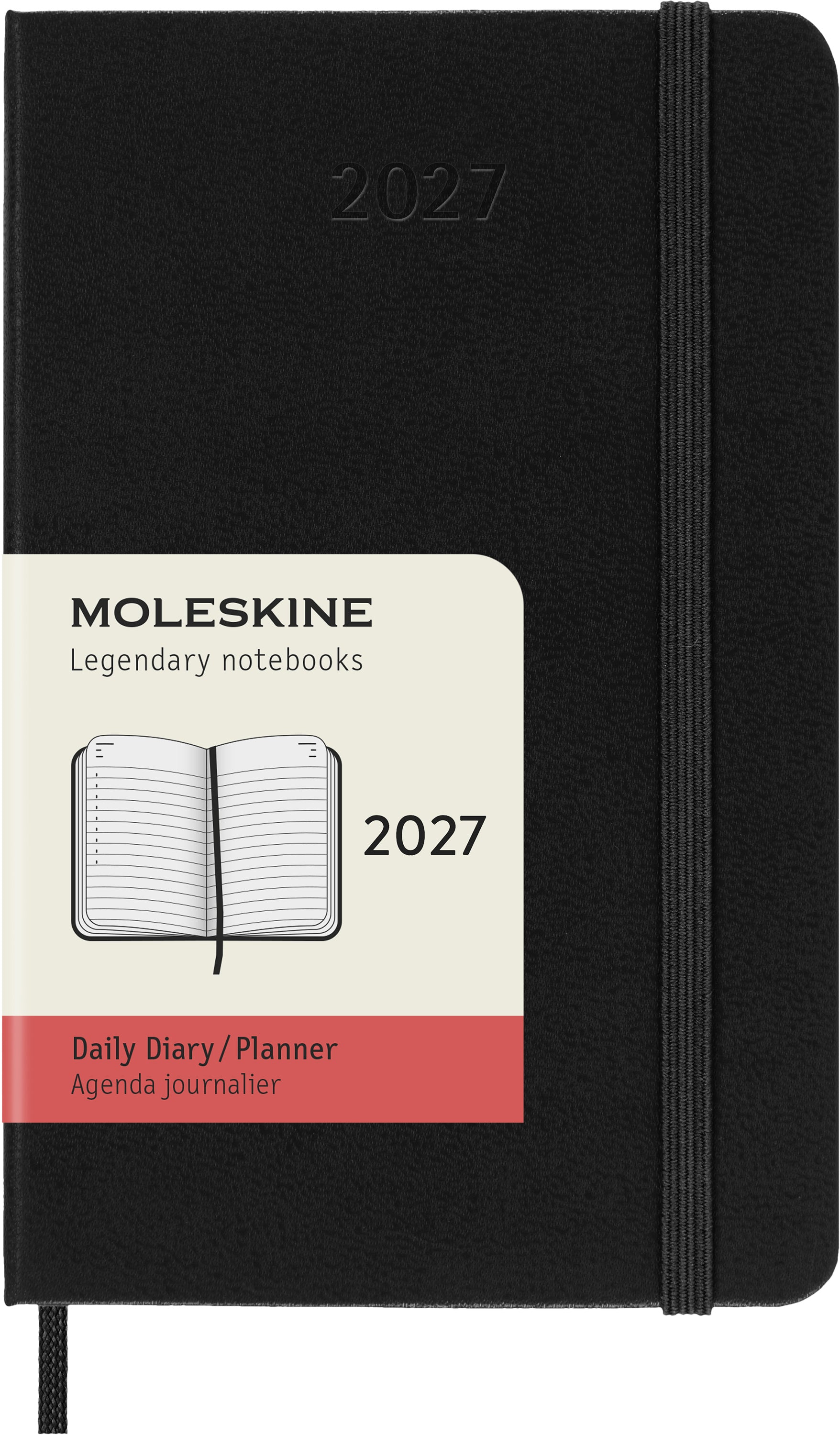 Moleskine Classic – Tagesagenda 2027, 1 Tag/1 Seite, 9,3 × 14,6 cm, Hardcover, schwarz