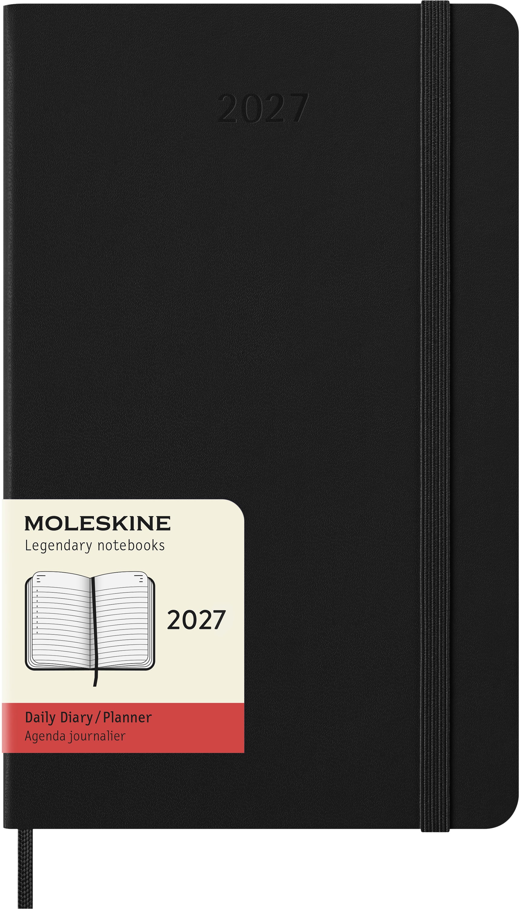 Moleskine Classic Large – Tagesagenda 2027, 1 Tag/1 Seite, 13,2 × 21,4 cm, Hardcover, Schwarz