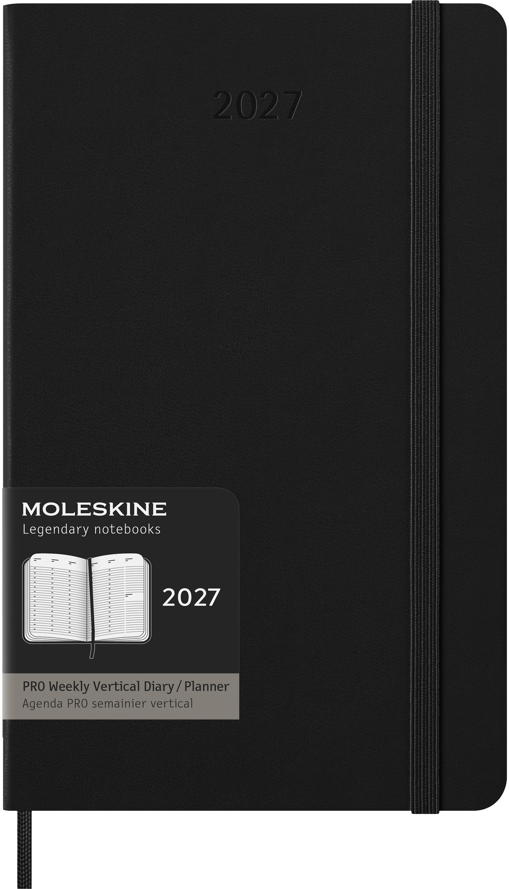 Moleskine Pro Large – Wochenagenda 2027, 1 Woche/2 Seiten, 13,5 × 21,6 cm, Hardcover, Schwarz