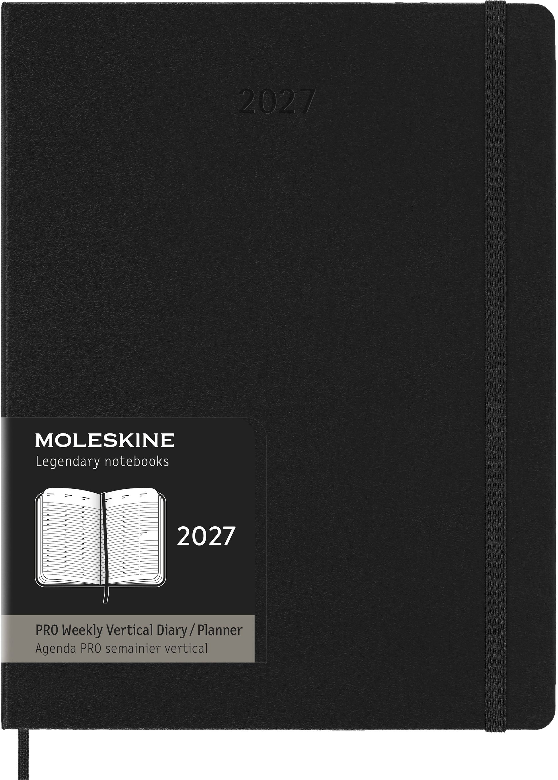 Moleskine Pro X-Large – Wochenagenda 2027, 1 Woche/2 Seiten, 19,2 × 25,6 cm, Hardcover, Schwarz