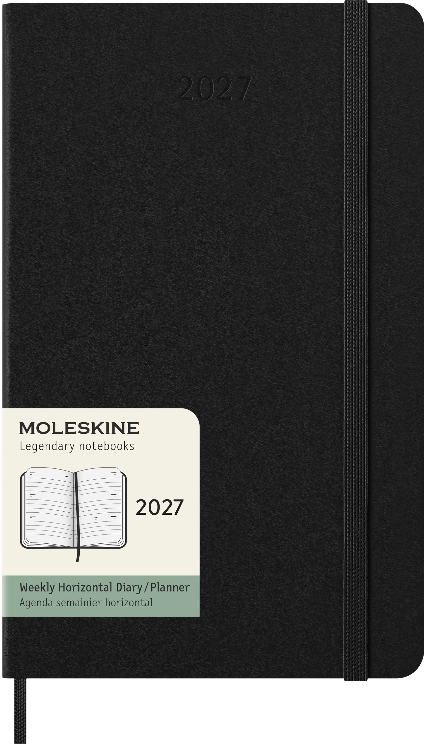 Moleskine Classic Large – Wochenagenda 2027, 1 Woche/2 Seiten, 13,4 × 21,2 cm, Hardcover, Schwarz