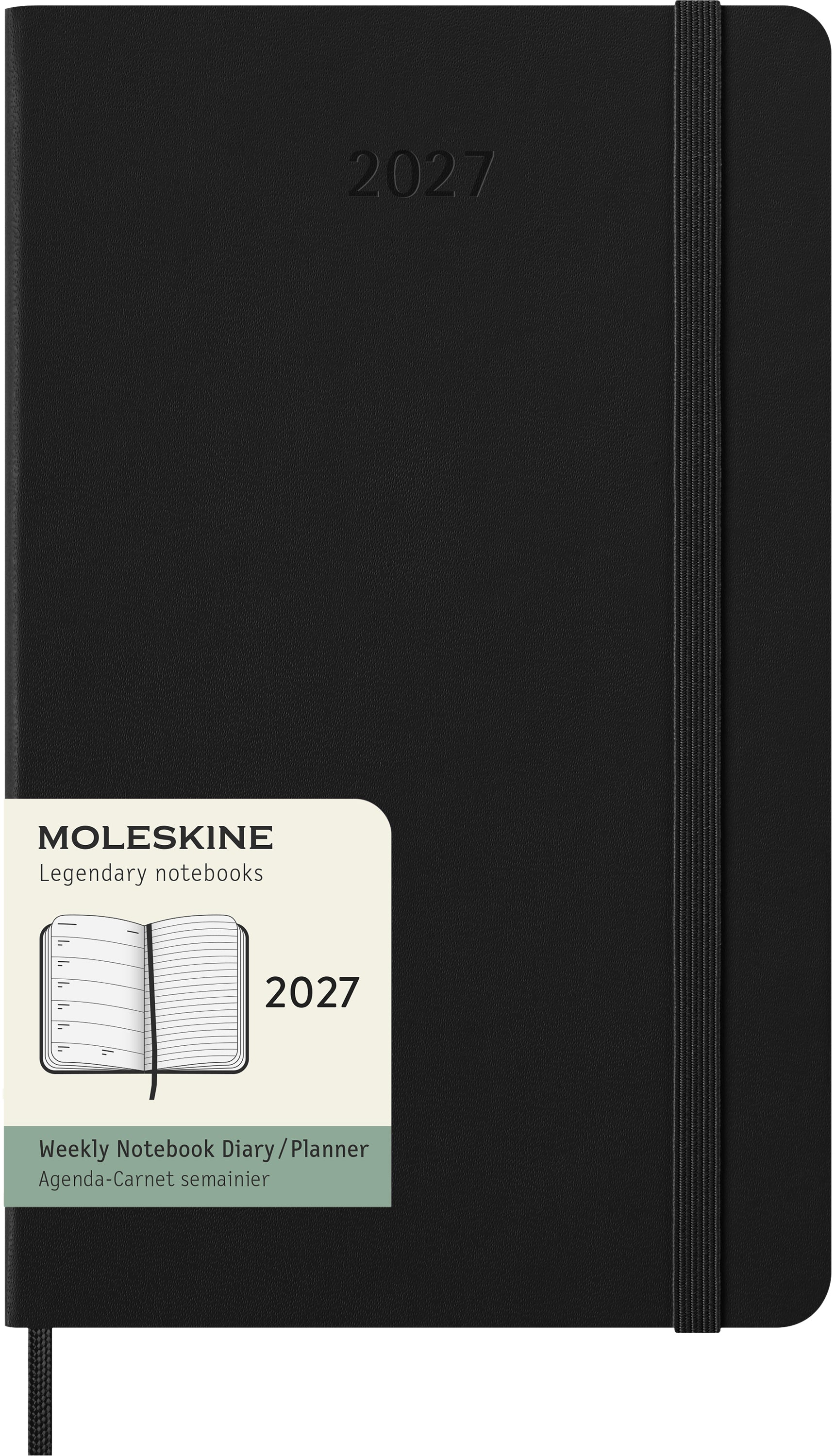 Moleskine Classic Large – Wochenagenda 2027, 1 Woche/1 Seite, 13,3 × 21,4 cm, Hardcover, Schwarz