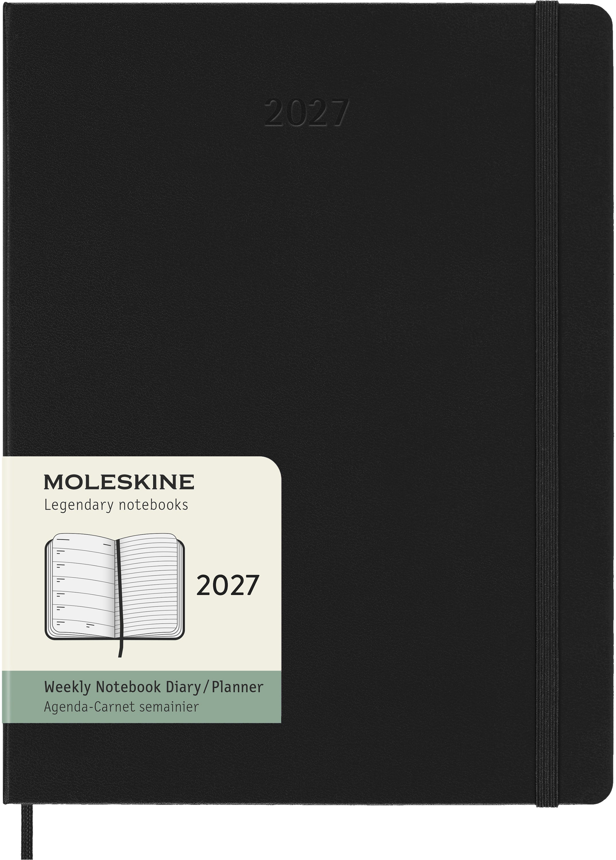 Moleskine Classic X-Large – Wochenagenda 2027, 1 Woche/1 Seite, 19,3 × 25,6 cm, Hardcover, Schwarz