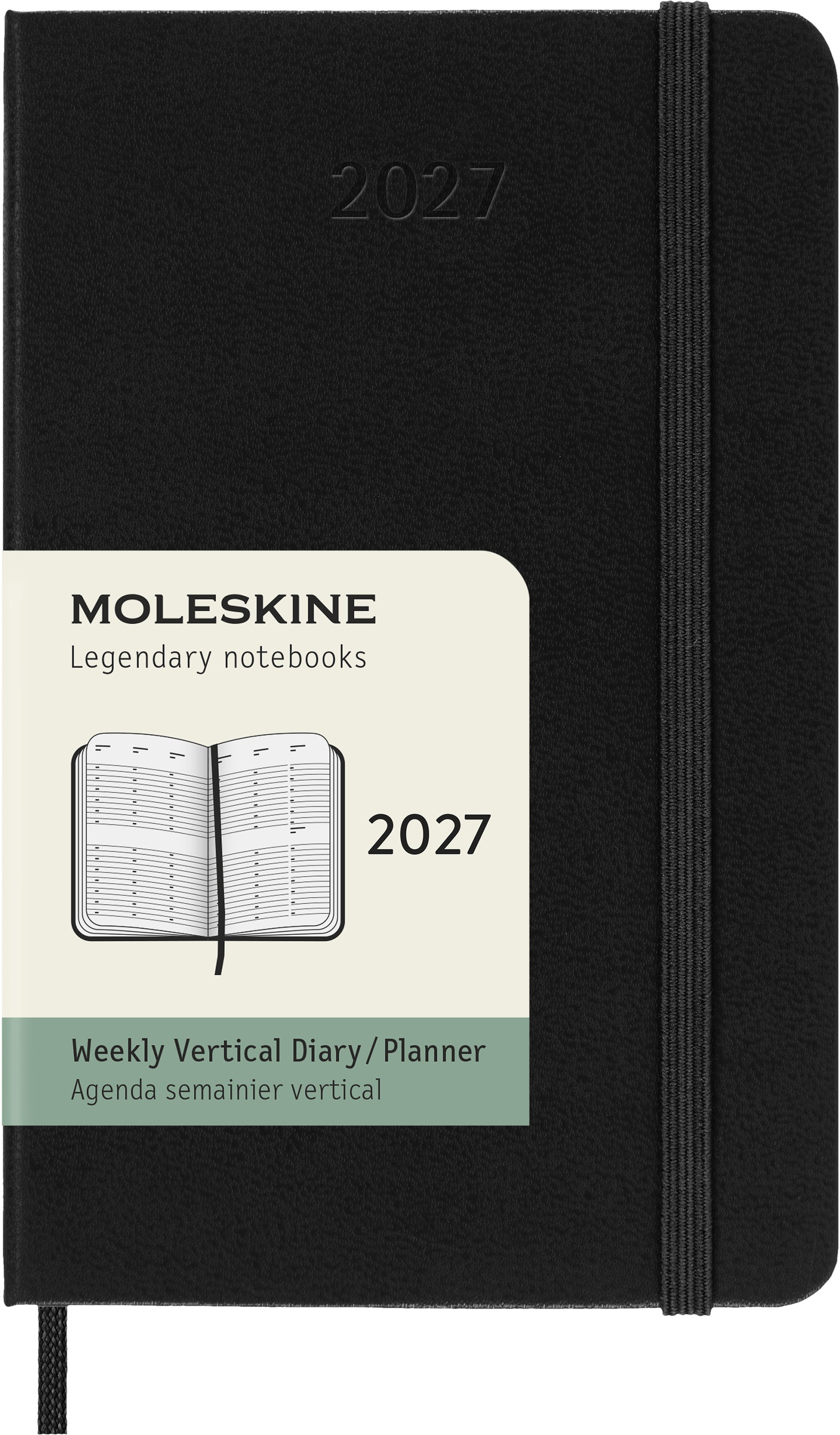 Moleskine Classic Pocket – Wochenagenda 2027, 1 Woche/2 Seiten, 9,6 × 14,4 cm, Hardcover, Schwarz