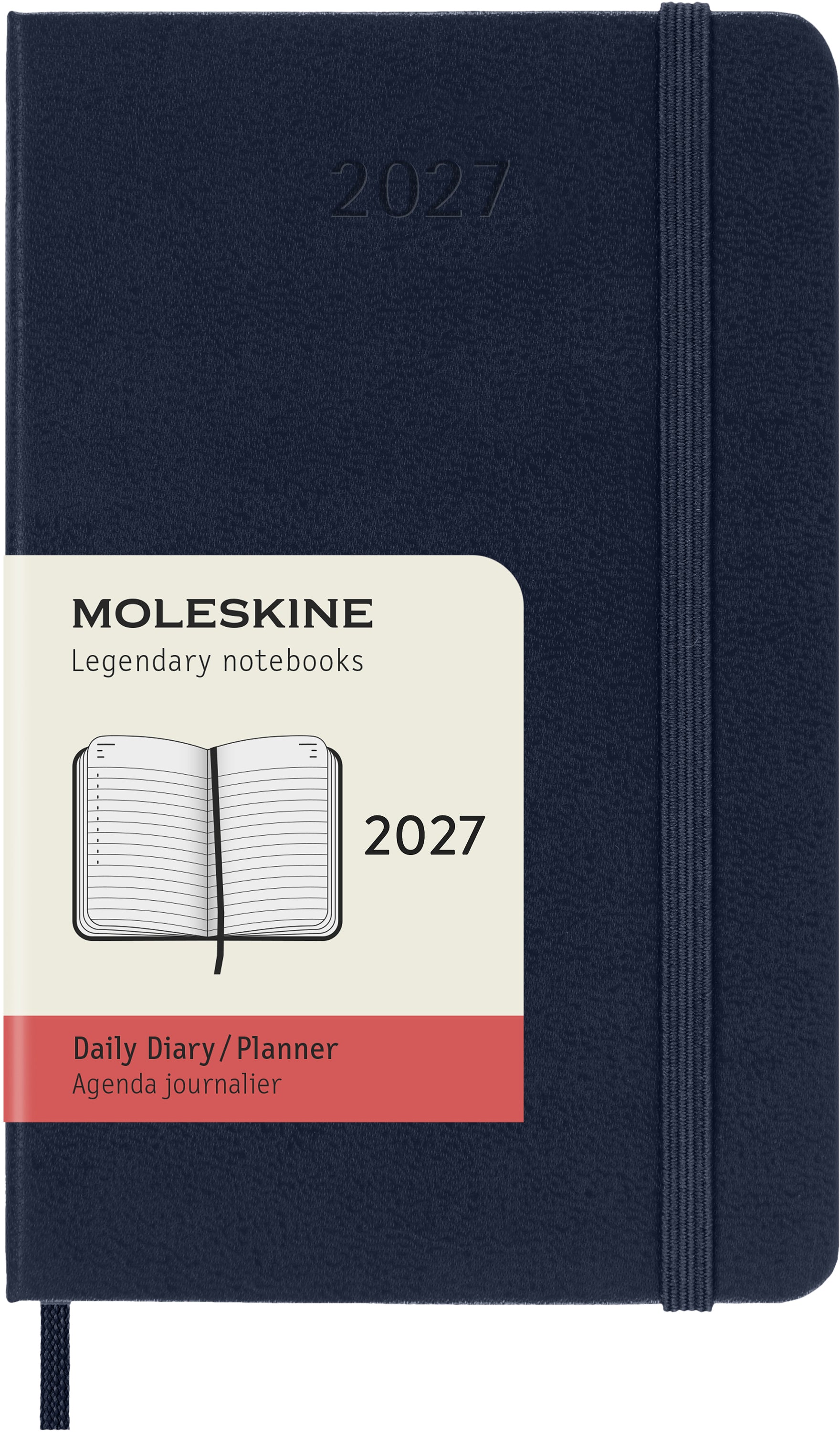 Moleskine Classic Pocket – Tagesagenda 2027, 1 Tag/1 Seite, 9,7 × 14,6 cm, Hardcover, Saphir