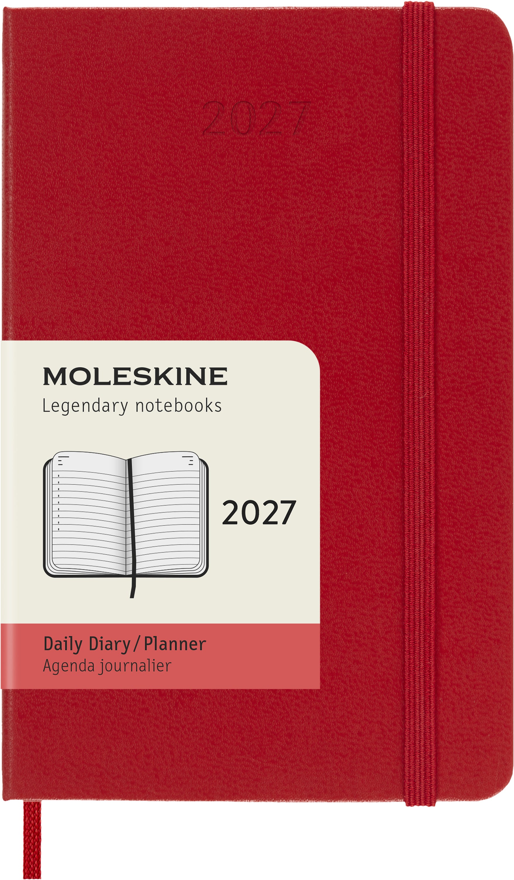 Moleskine Classic – Tagesagenda 2027, 1 Tag/1 Seite, 9,7 × 14,4 cm, Hardcover, Scharlachrot
