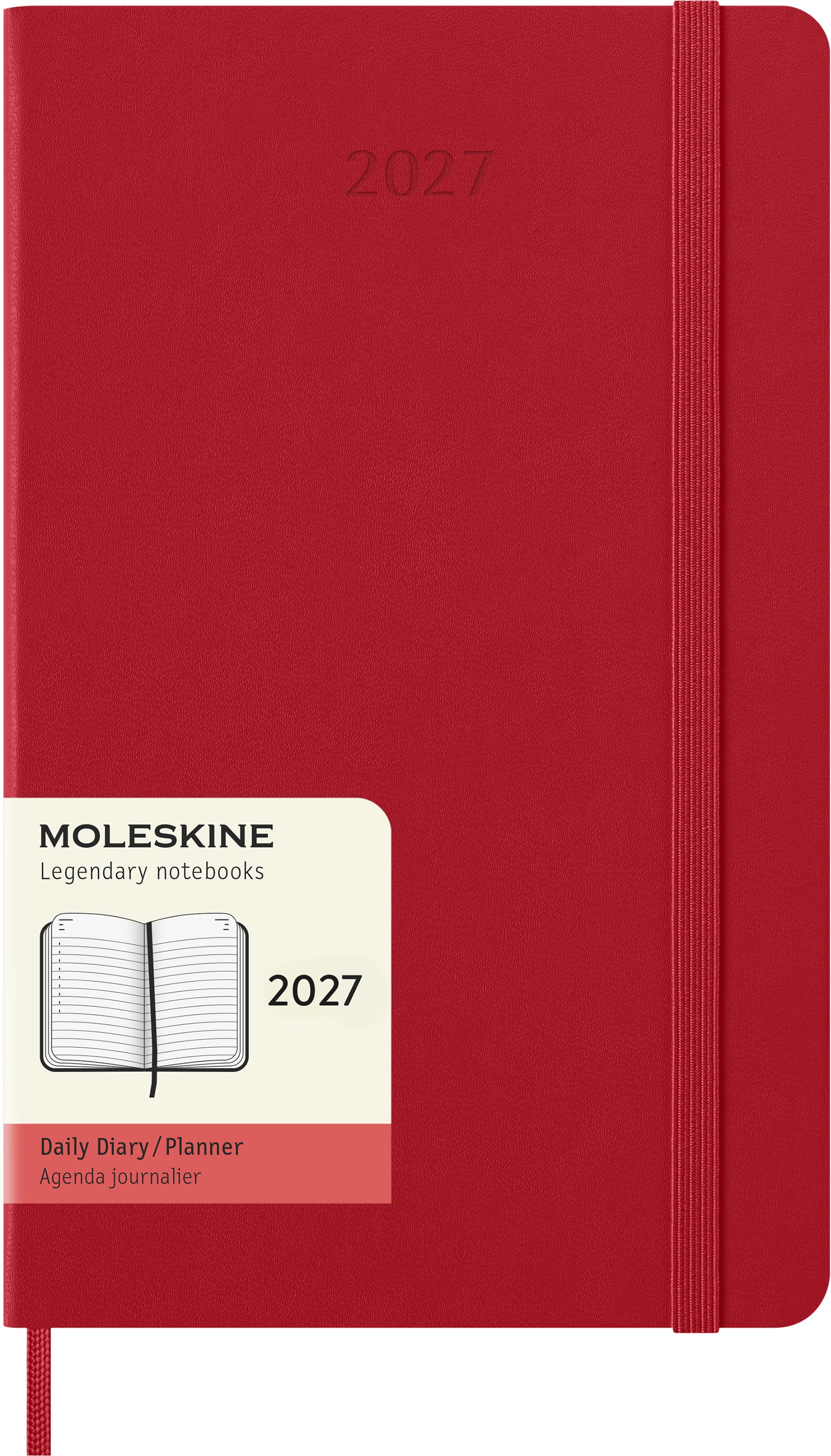 Moleskine Classic Large – Tagesagenda 2027, 1 Tag/1 Seite, 13,1 × 21,3 cm, Hardcover, Scharlachrot